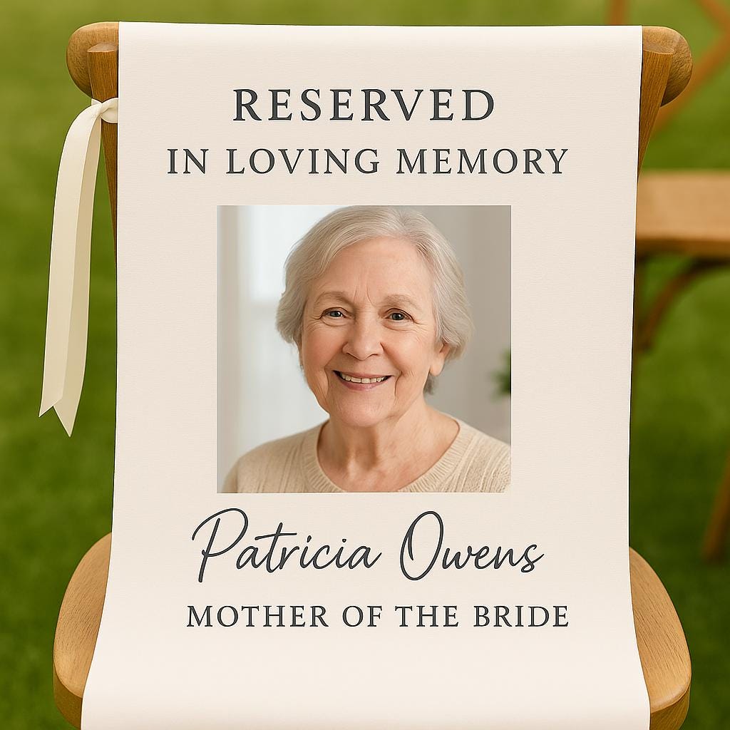 Wedding Memorial Chair Sign, In Loving Memory Photo Banner, Custom Reserved Seat for Loved One, Personalized Remembrance Wedding Decor