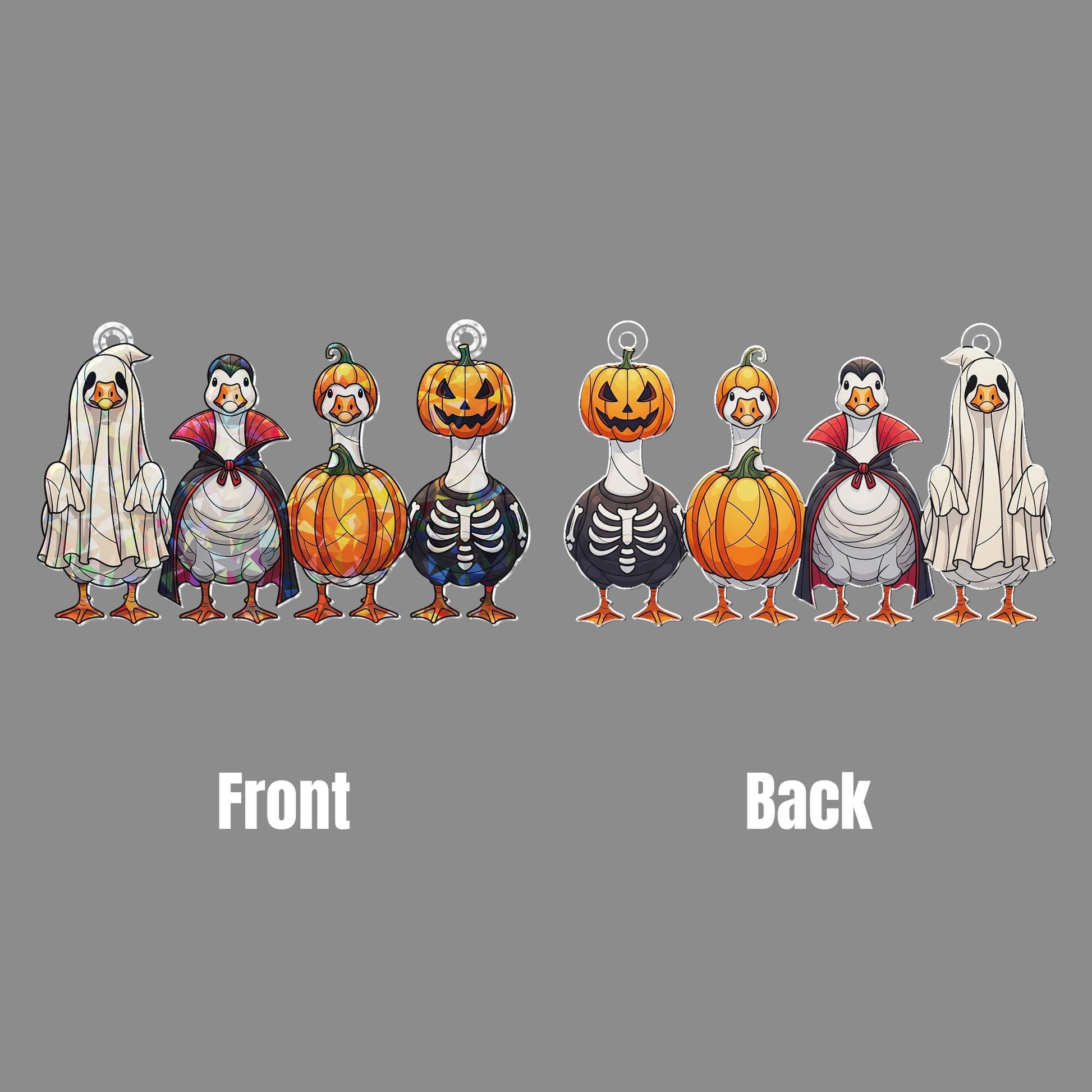 Halloween Goose Hologram Ornament – Cute Geese in Ghost, Pumpkin, Skeleton, Vampire Costumes – Funny Fall Window Charm, Halloween Home Decor