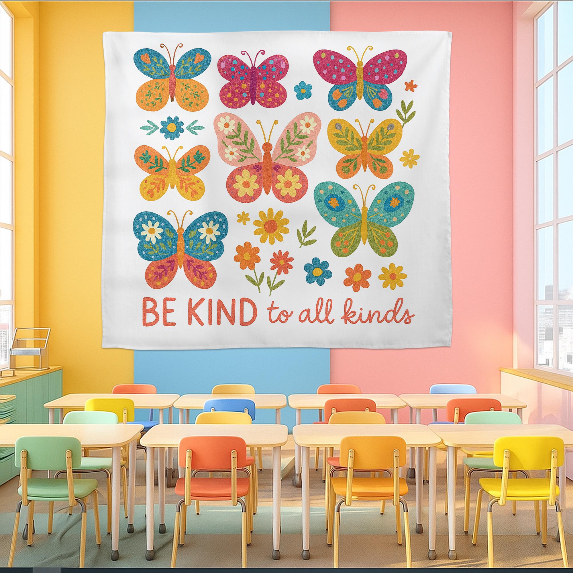 Be Kind to All Kinds Classroom Wall Decor, Colorful Butterfly Poster for Teachers, Kids Room, School, Counseling Office, Kindness Classroom