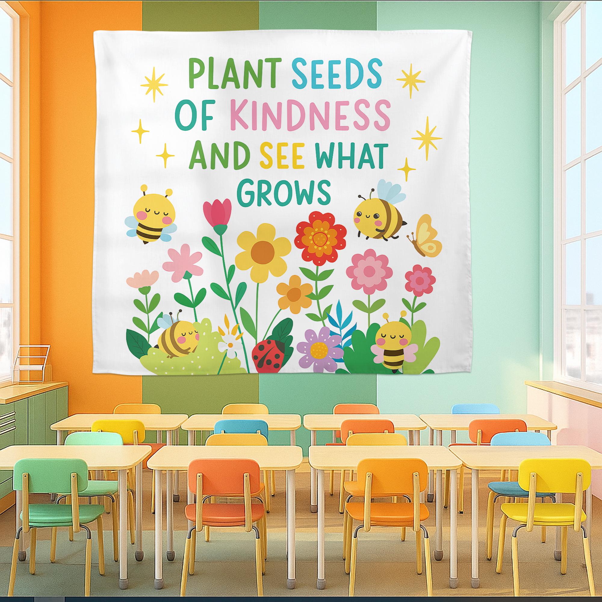 Plant Seeds of Kindness Classroom Wall Decor – Cute Bee and Flower Poster for Teachers, Kids Room, School or Counseling Office, School Art