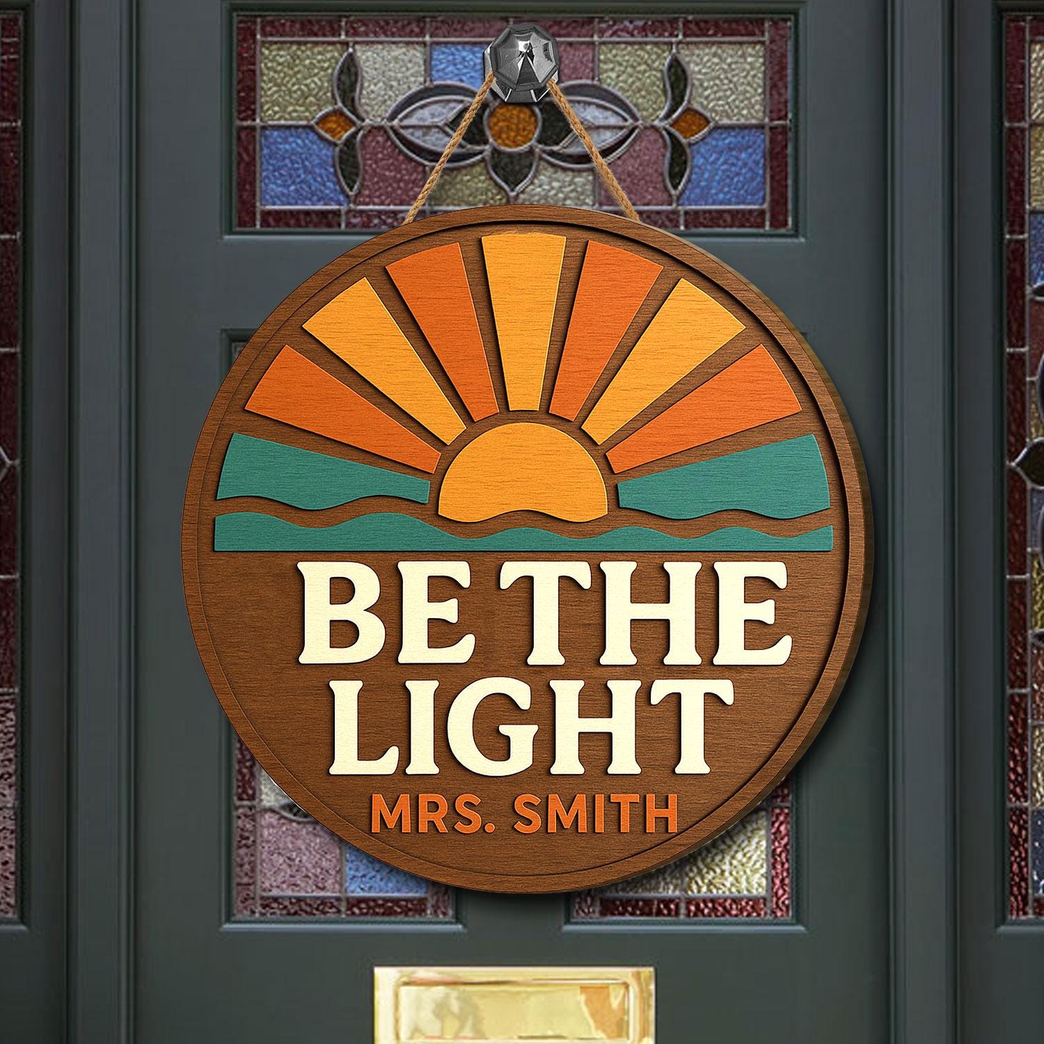 Personalized Teacher Door Sign - Be The Light Wooden Classroom Decor - Christian Teacher Gift - Custom Name Sunflower Sign - Back to School