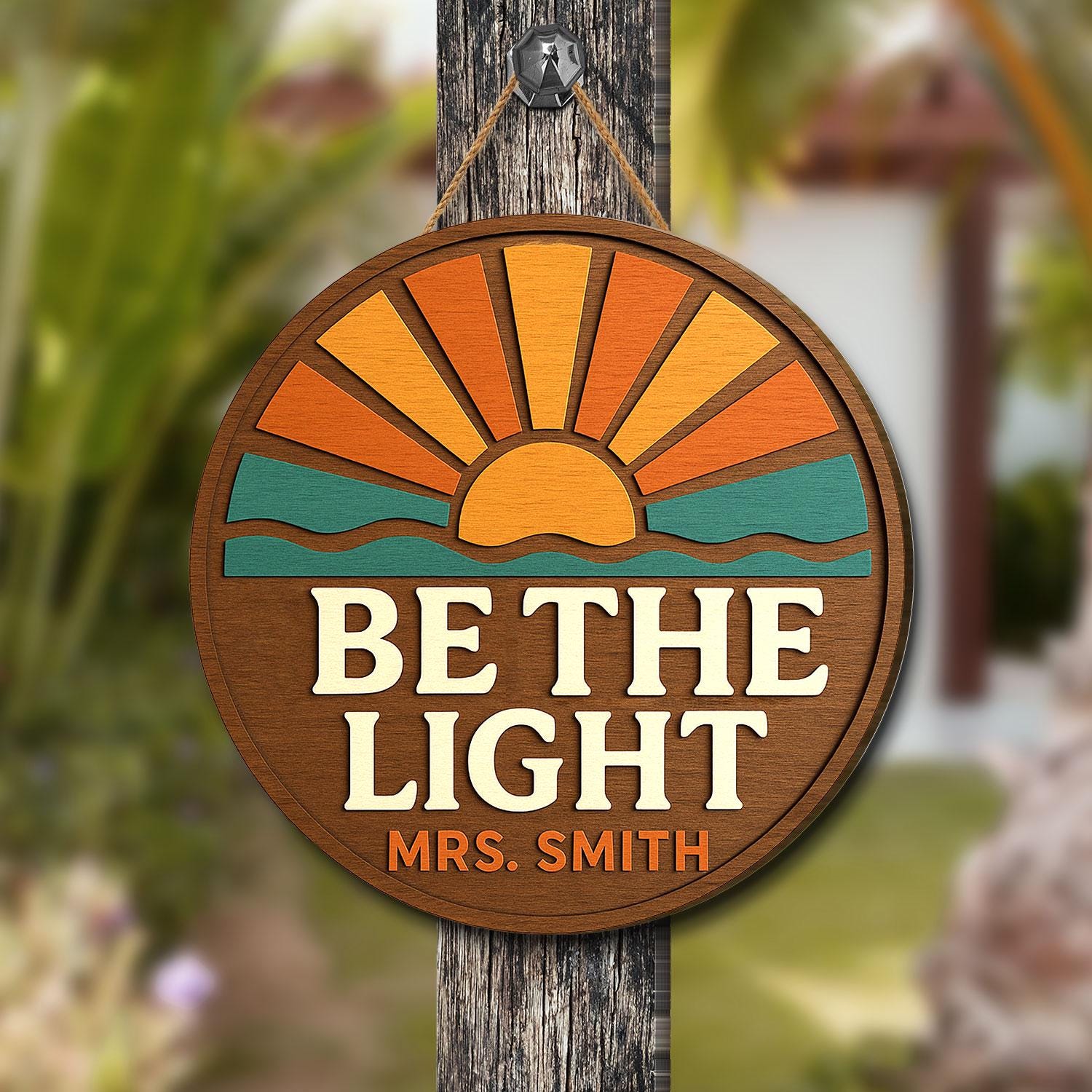 Personalized Teacher Door Sign - Be The Light Wooden Classroom Decor - Christian Teacher Gift - Custom Name Sunflower Sign - Back to School