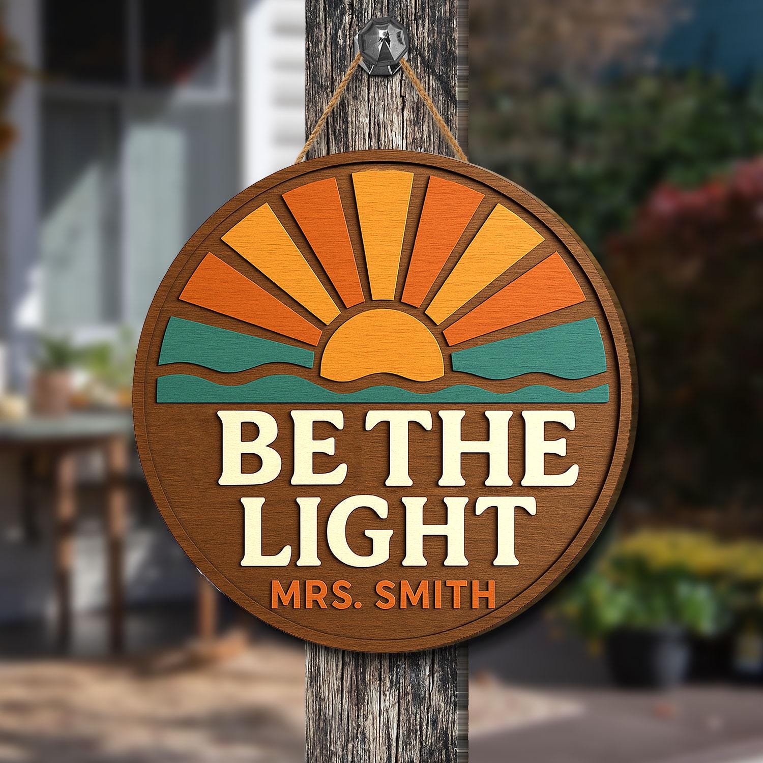 Personalized Teacher Door Sign - Be The Light Wooden Classroom Decor - Christian Teacher Gift - Custom Name Sunflower Sign - Back to School