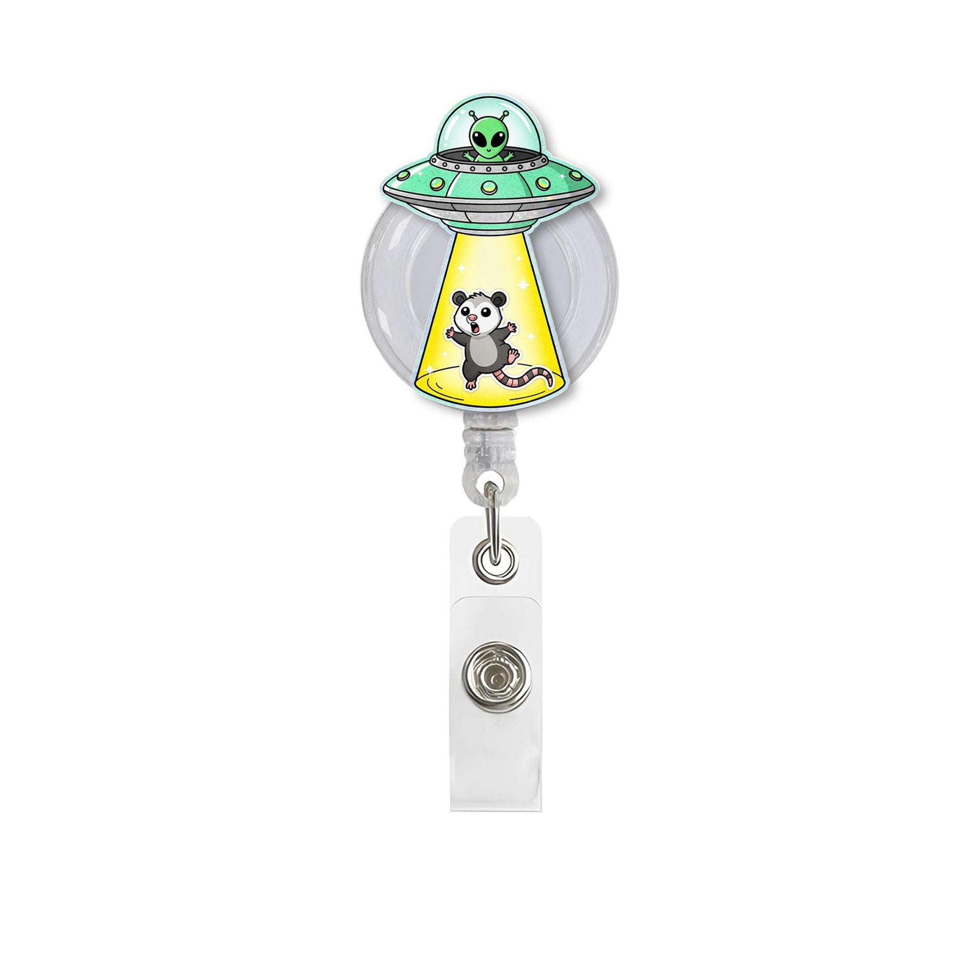 Alien Possum Badge Reel, Funny Space ID Holder, Cute Nurse Badge Clip, UFO Abduction Retractable ID, Vet Tech Gift, Quirky Office Badge