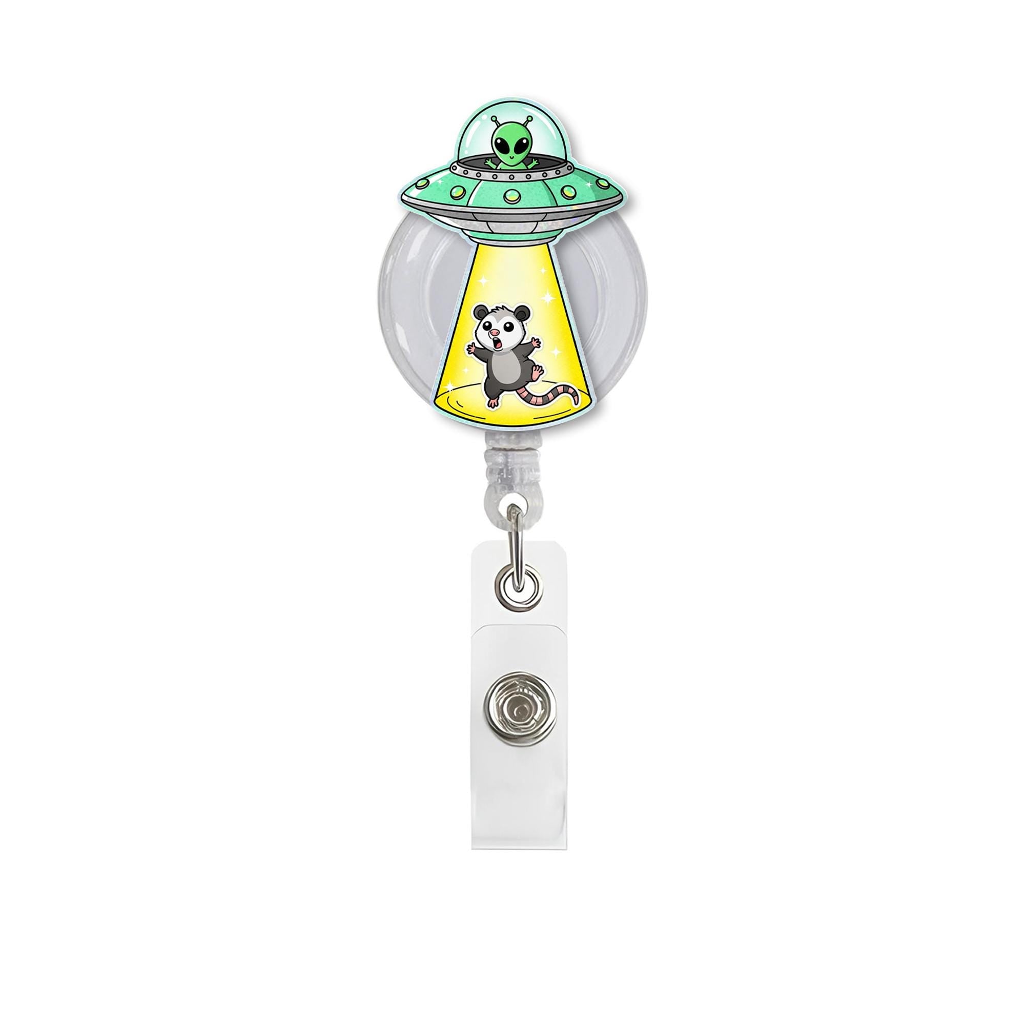 Alien Possum Badge Reel, Funny Space ID Holder, Cute Nurse Badge Clip, UFO Abduction Retractable ID, Vet Tech Gift, Quirky Office Badge