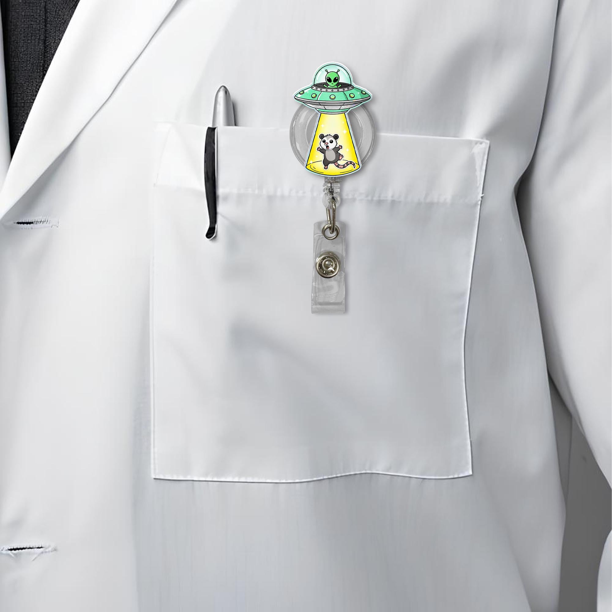Alien Possum Badge Reel, Funny Space ID Holder, Cute Nurse Badge Clip, UFO Abduction Retractable ID, Vet Tech Gift, Quirky Office Badge