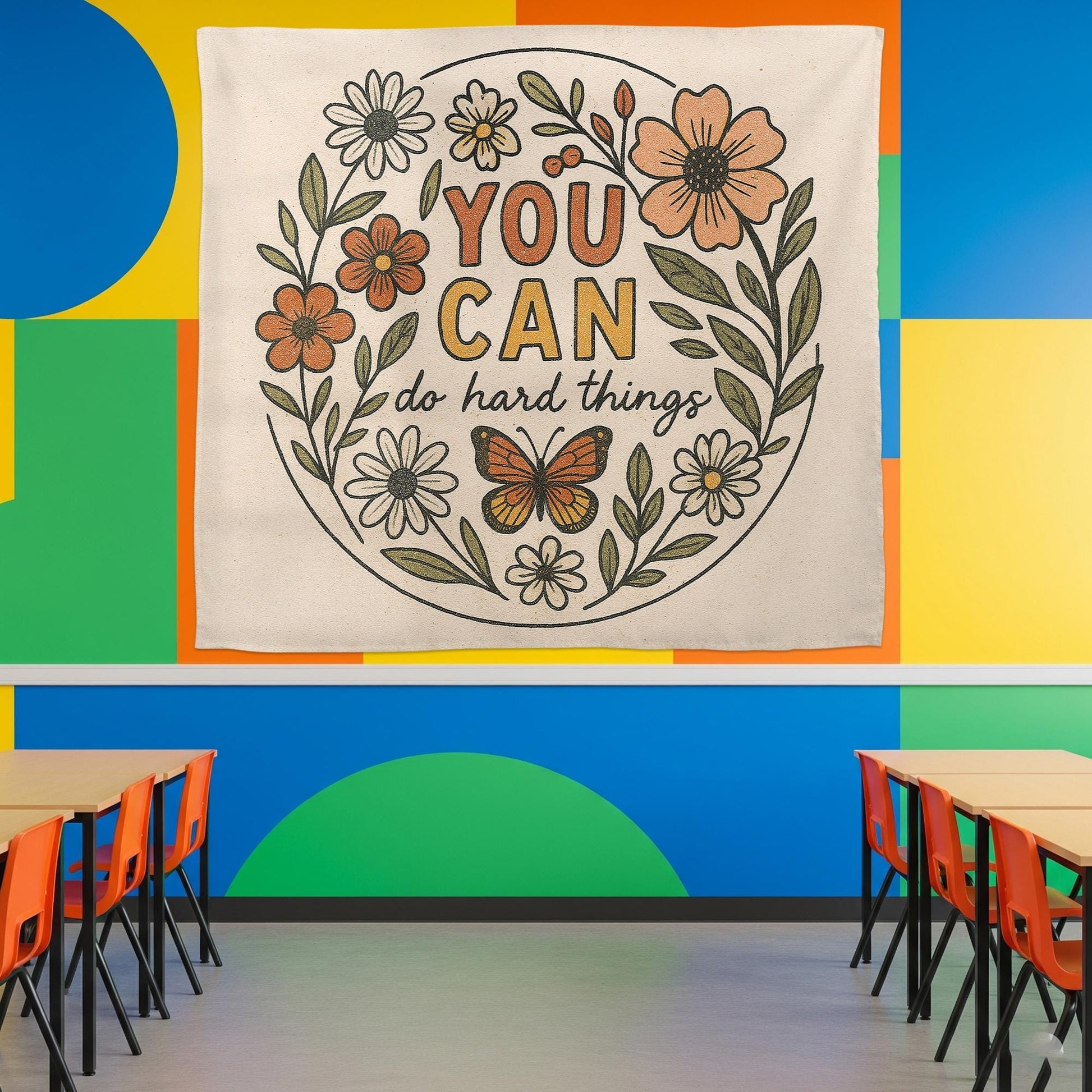 You Can Do Hard Things Classroom Wall Decor – Motivational Floral Poster for Teachers, Students, Kids Room or Counseling Office, School Art