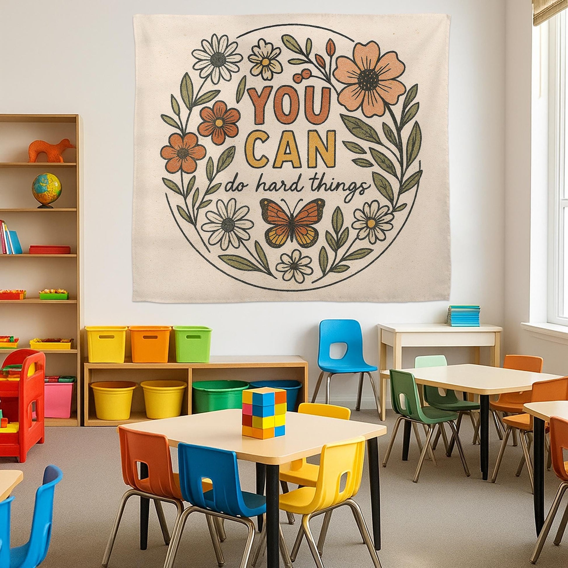 You Can Do Hard Things Classroom Wall Decor – Motivational Floral Poster for Teachers, Students, Kids Room or Counseling Office, School Art