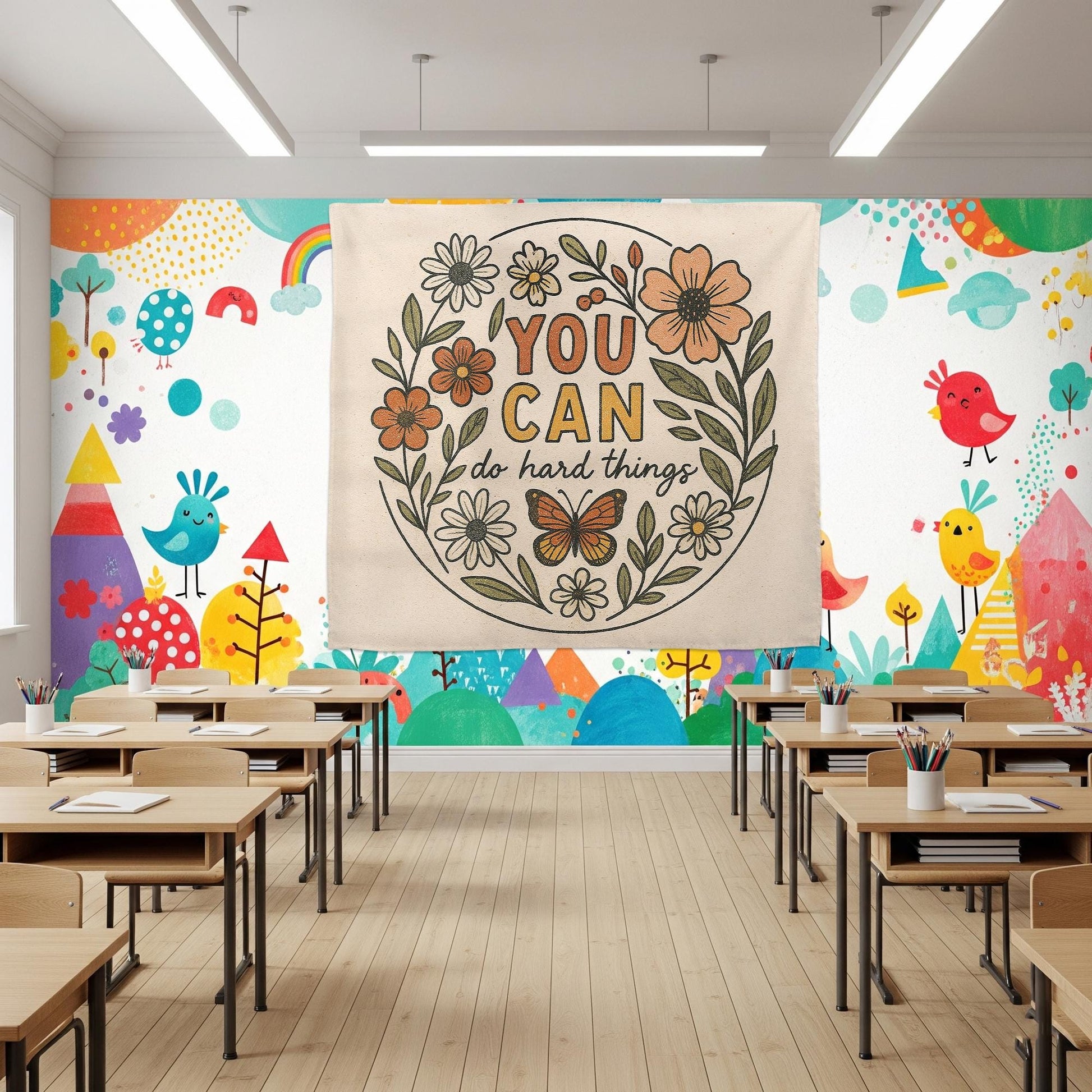 You Can Do Hard Things Classroom Wall Decor – Motivational Floral Poster for Teachers, Students, Kids Room or Counseling Office, School Art