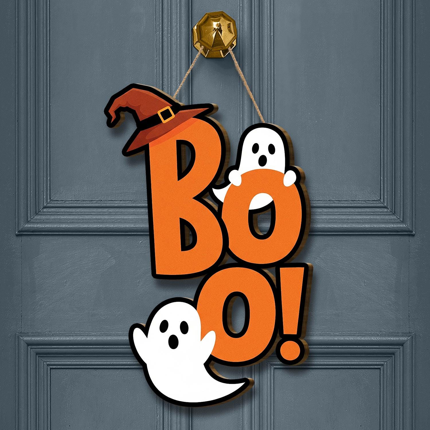 BOO Ghost Halloween Door Hanger, Cute Witch Hat Sign for Front Door, Fun Halloween Decor, Ghost Door Decoration for Fall, Home Door Hanger