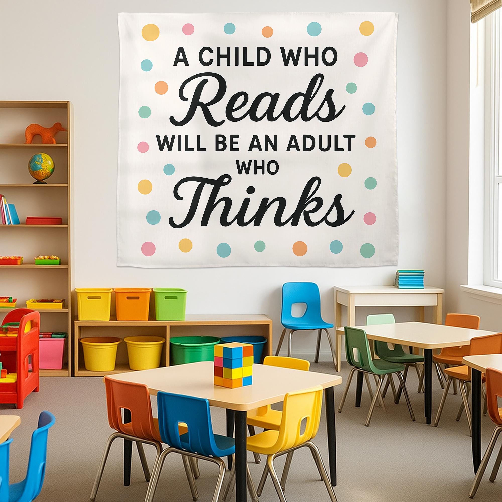 Reading Classroom Tapestry, Teacher Wall Decor, Kids Book Quote Banner, Reading Motivation Sign, Library Decor for Schools