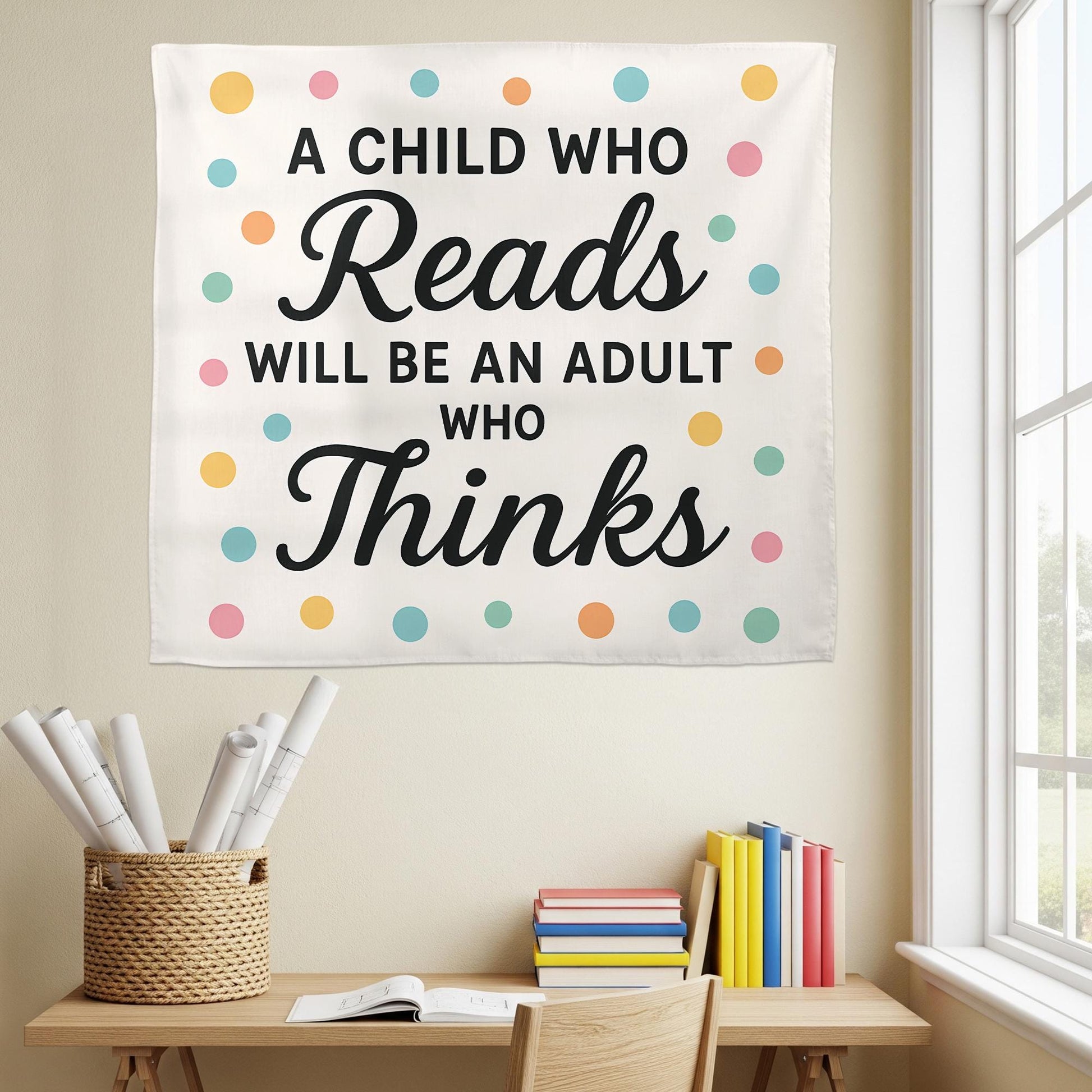 Reading Classroom Tapestry, Teacher Wall Decor, Kids Book Quote Banner, Reading Motivation Sign, Library Decor for Schools