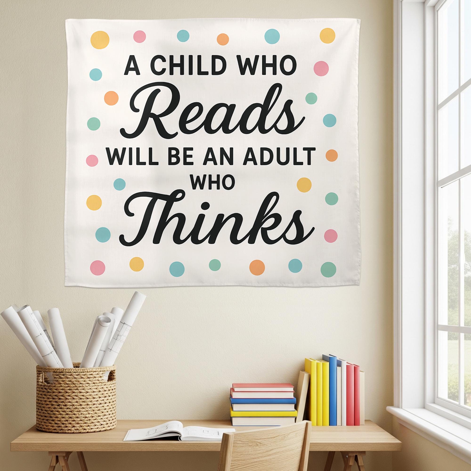Reading Classroom Tapestry, Teacher Wall Decor, Kids Book Quote Banner, Reading Motivation Sign, Library Decor for Schools