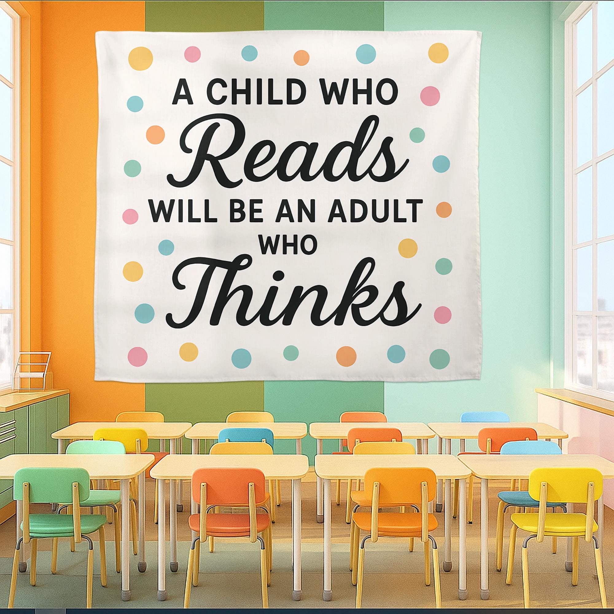 Reading Classroom Tapestry, Teacher Wall Decor, Kids Book Quote Banner, Reading Motivation Sign, Library Decor for Schools