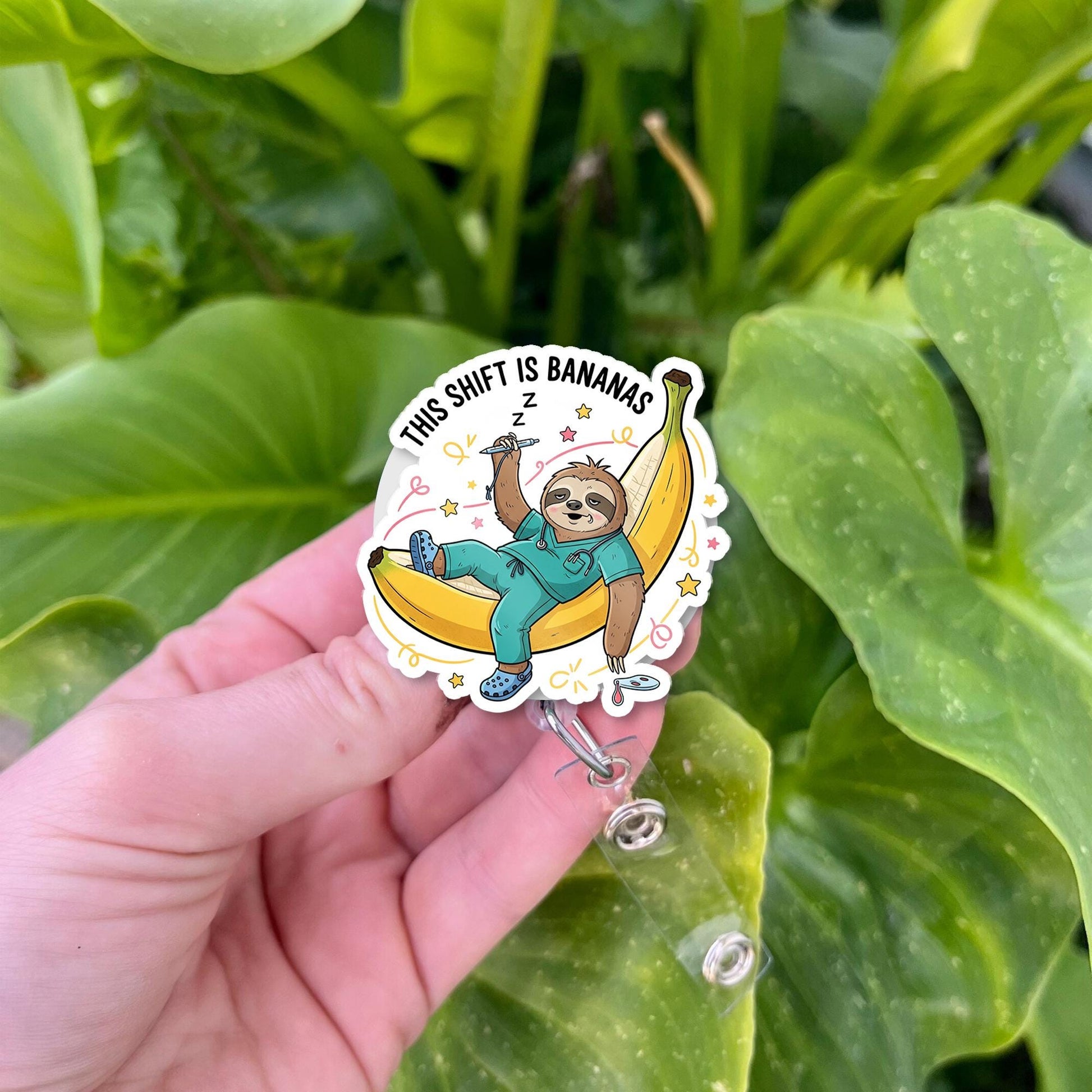 This Shift Is Bananas Badge Reel, Funny Sloth Nurse ID Clip, Cute Retractable Holder, Vet Tech Gift, RN Badge Accessory