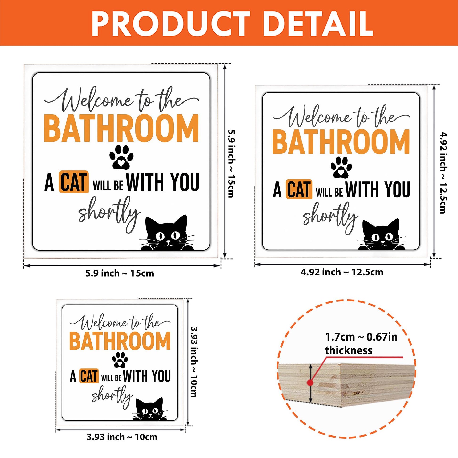 Funny Cat Bathroom Wooden Block Sign – Welcome to the Bathroom, A Cat Will Be With You Shortly, Pet Decor for Cat Lovers, Guests Shelf Decor