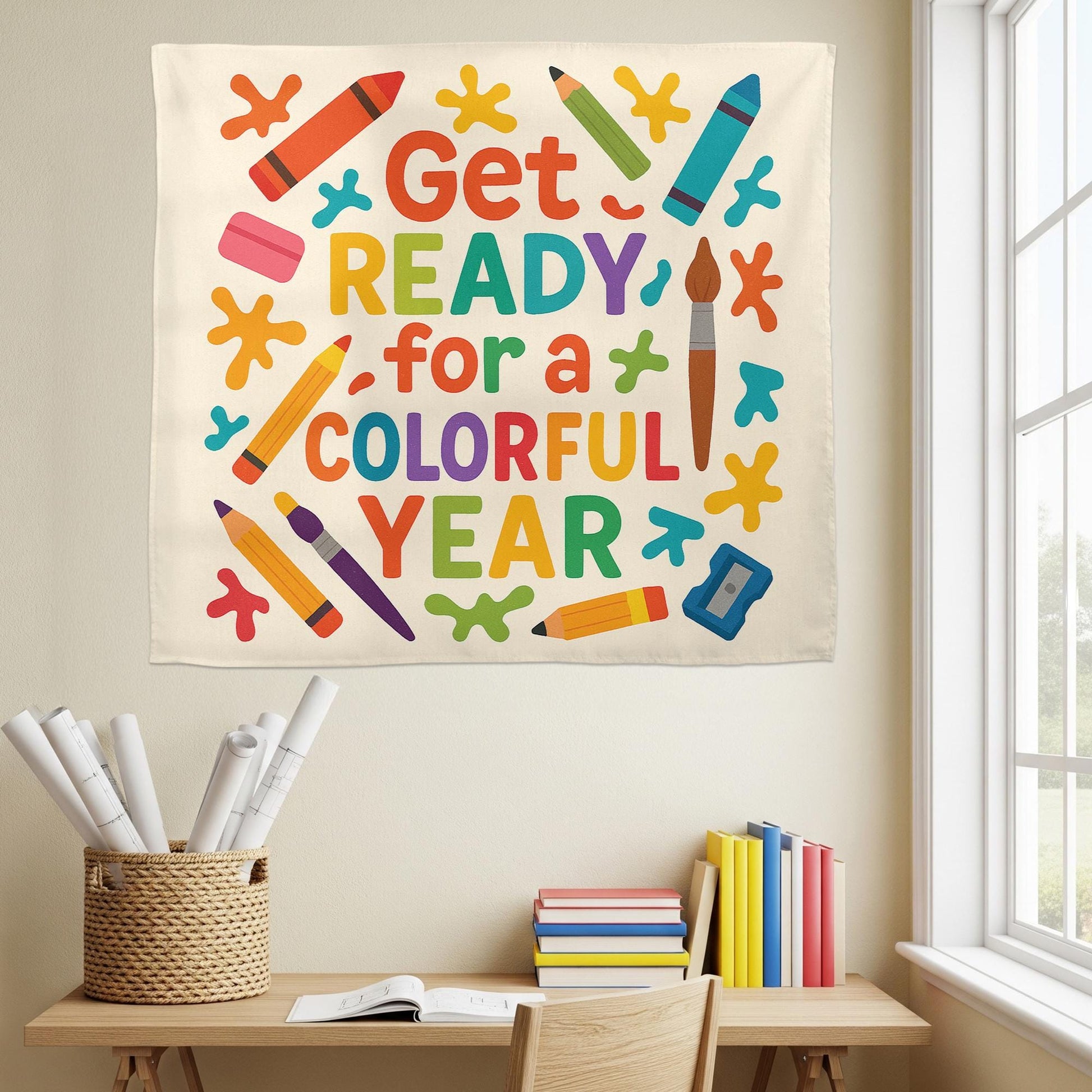 Colorful Year Classroom Tapestry, Back to School Wall Decor, Teacher Wall Banner, Bright School Art Sign, Classroom Supplies Poster