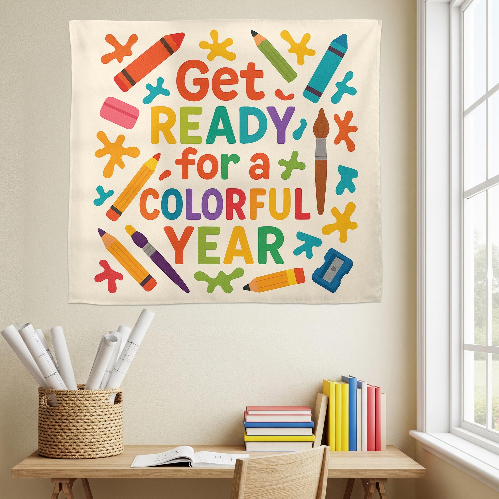 Colorful Year Classroom Tapestry, Back to School Wall Decor, Teacher Wall Banner, Bright School Art Sign, Classroom Supplies Poster