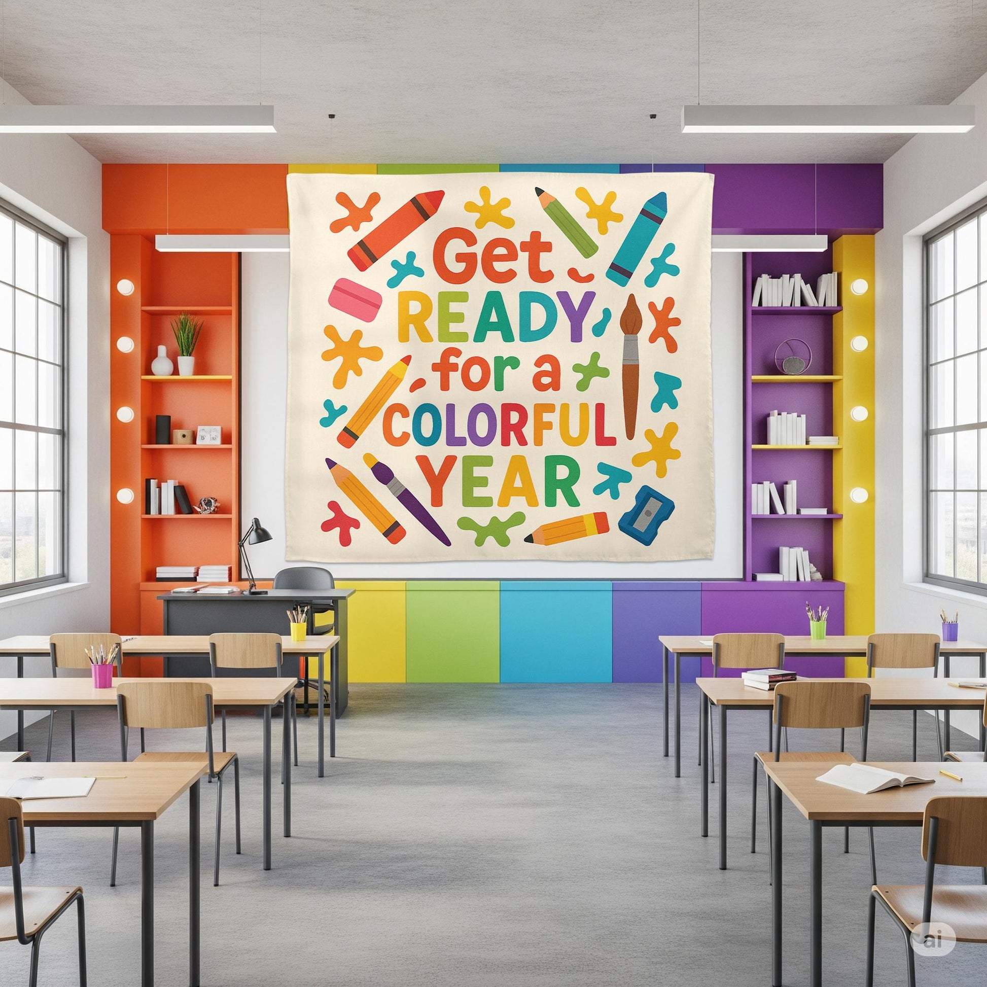 Colorful Year Classroom Tapestry, Back to School Wall Decor, Teacher Wall Banner, Bright School Art Sign, Classroom Supplies Poster