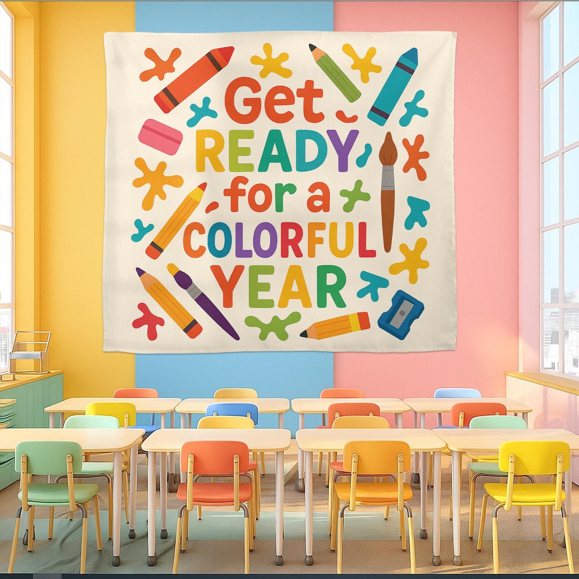 Colorful Year Classroom Tapestry, Back to School Wall Decor, Teacher Wall Banner, Bright School Art Sign, Classroom Supplies Poster