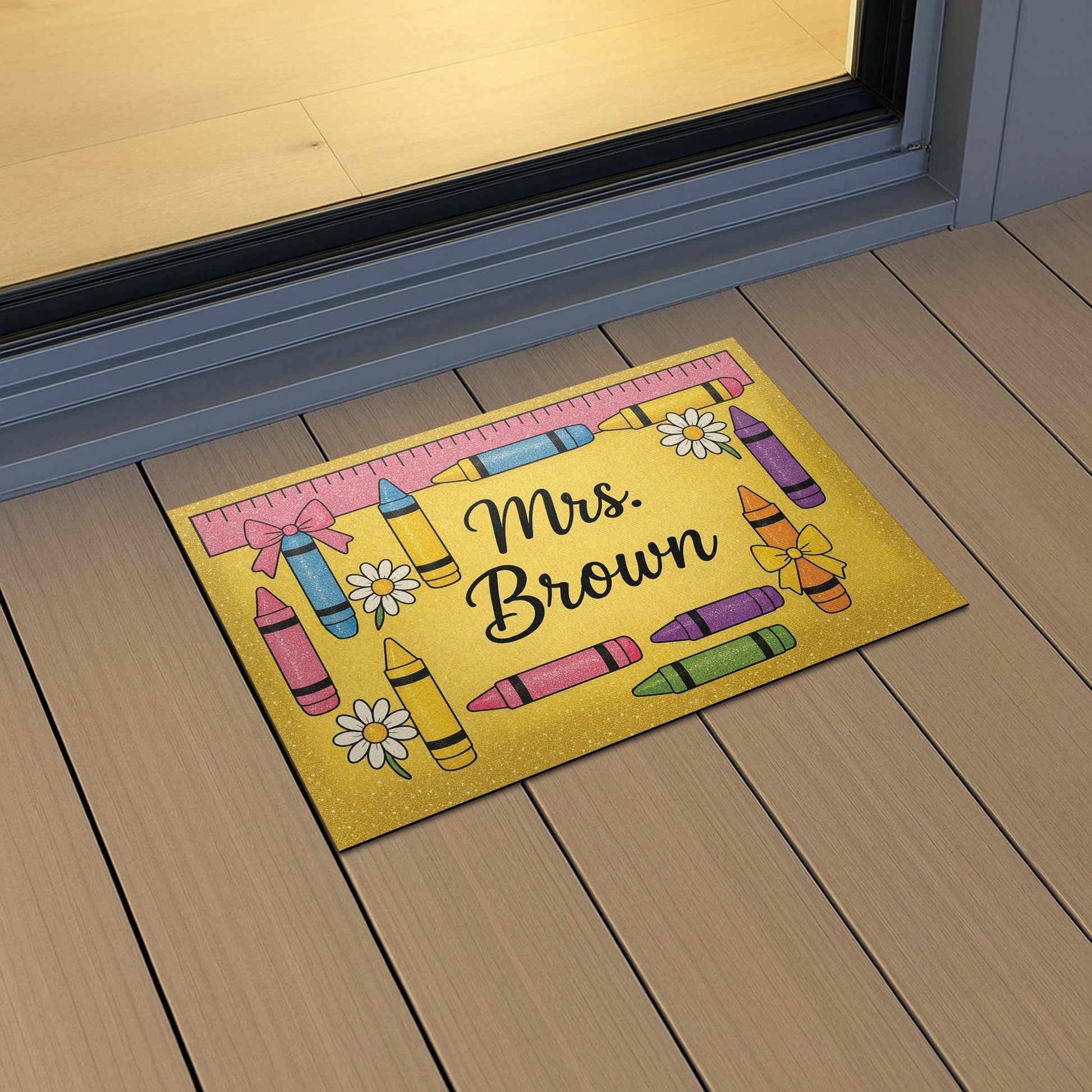 Personalized Teacher Doormat, Crayon Classroom Rug, Back to School Welcome Mat, Custom Name Preschool Door Decor, Teacher Gift