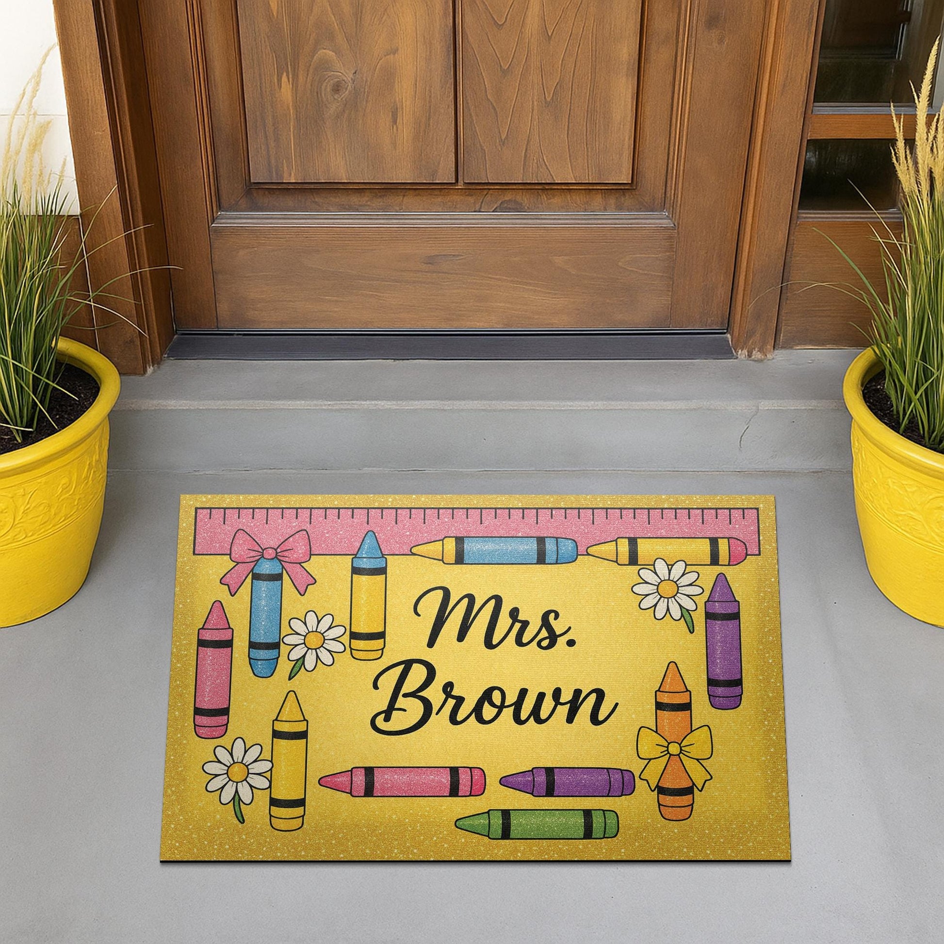 Personalized Teacher Doormat, Crayon Classroom Rug, Back to School Welcome Mat, Custom Name Preschool Door Decor, Teacher Gift