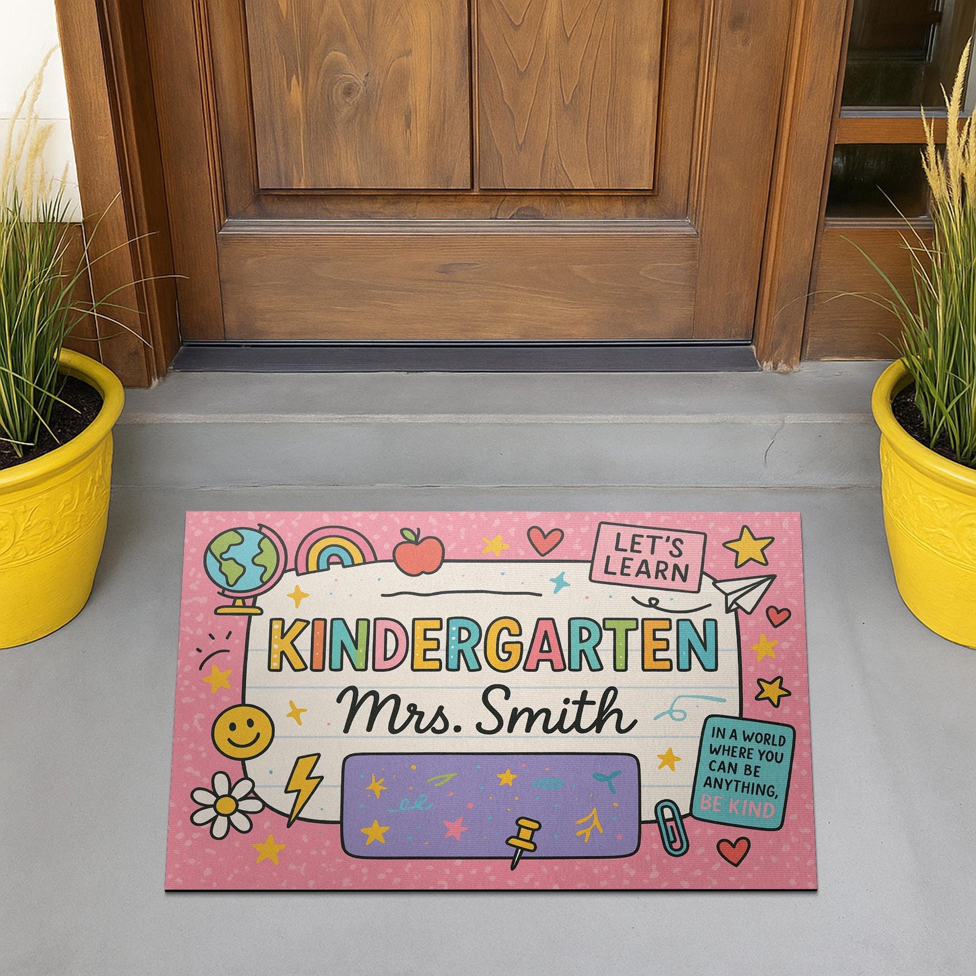Kindergarten Teacher Doormat, Personalized Classroom Rug, Classroom Welcome Mat, Back to School Decor, Be Kind Door Sign