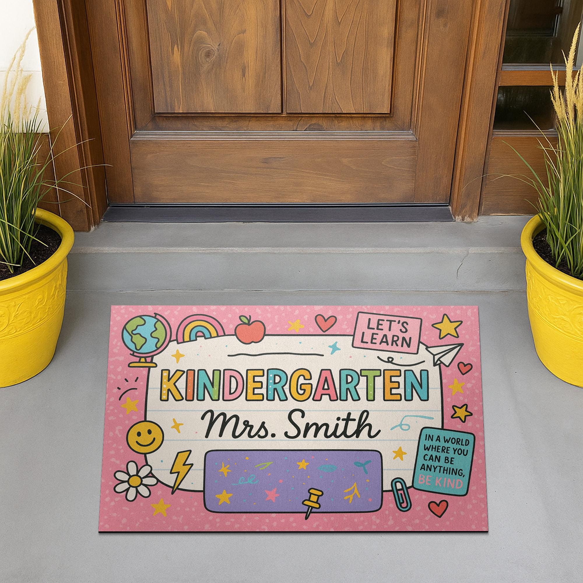 Kindergarten Teacher Doormat, Personalized Classroom Rug, Classroom Welcome Mat, Back to School Decor, Be Kind Door Sign