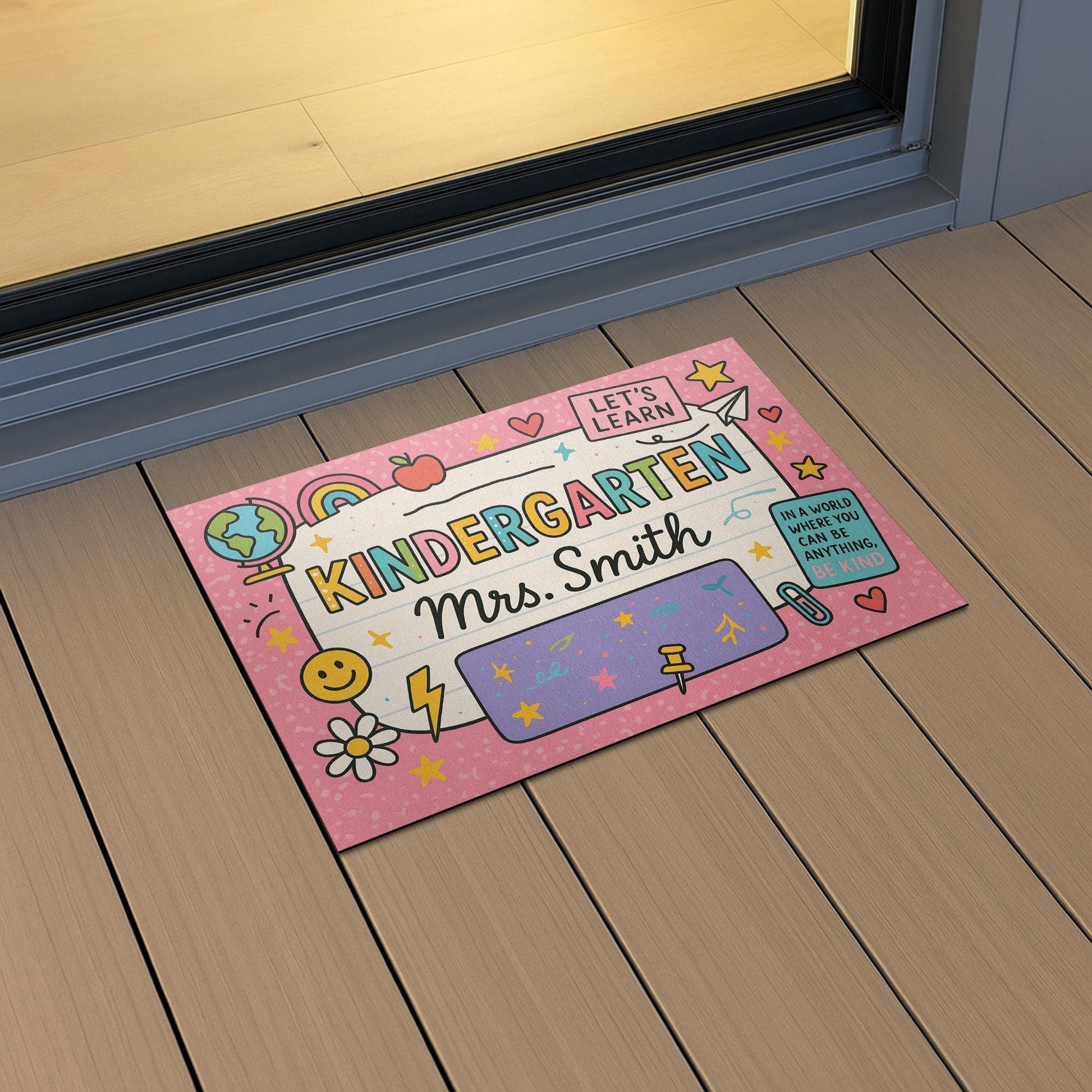 Kindergarten Teacher Doormat, Personalized Classroom Rug, Classroom Welcome Mat, Back to School Decor, Be Kind Door Sign