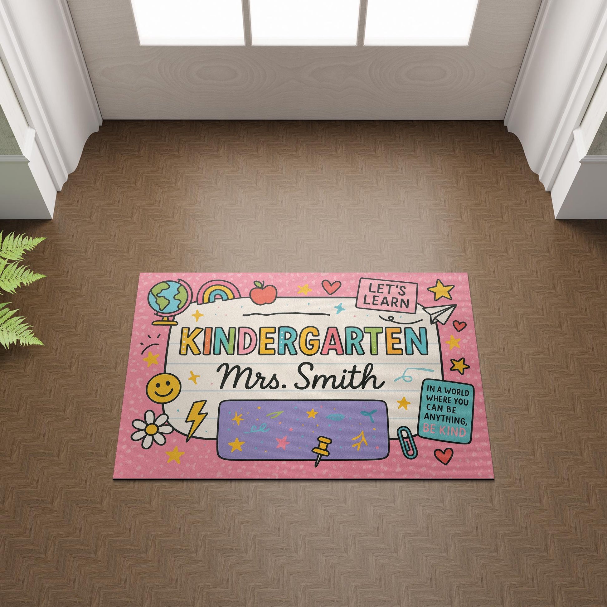 Kindergarten Teacher Doormat, Personalized Classroom Rug, Classroom Welcome Mat, Back to School Decor, Be Kind Door Sign