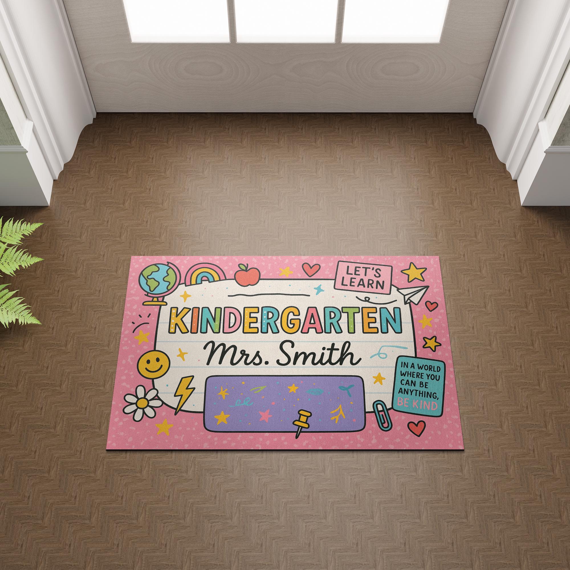 Kindergarten Teacher Doormat, Personalized Classroom Rug, Classroom Welcome Mat, Back to School Decor, Be Kind Door Sign