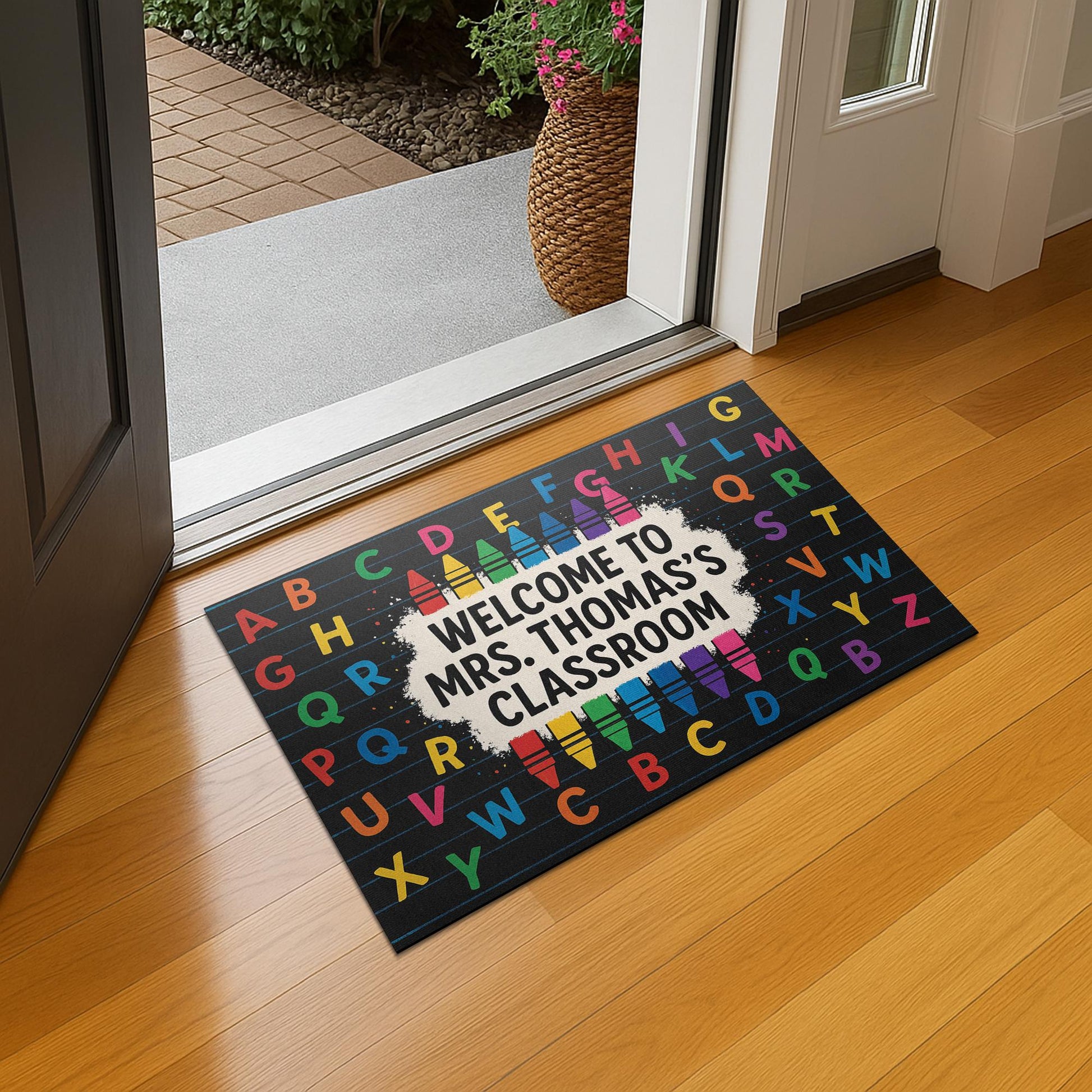 ABC Classroom Doormat, Welcome Mat for Teachers, Personalized Crayon Rug, Back to School Door Mat,  Classroom Decor
