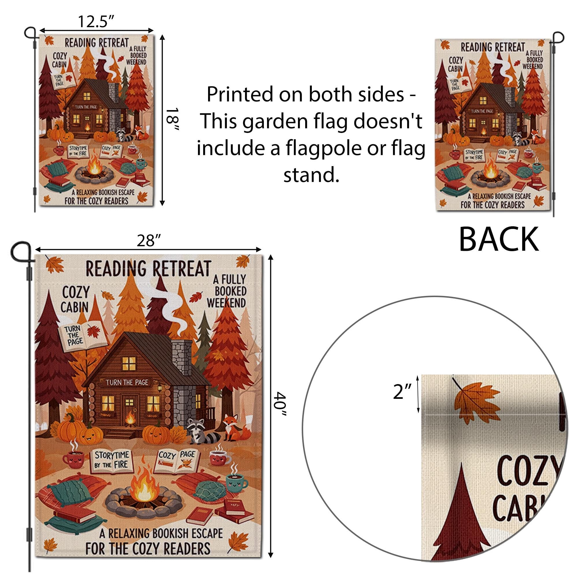 Reading Retreat Garden Flag – Cozy Cabin Fall Book Decor with Campfire, Pumpkins & Storytime – Bookish Yard Sign for Autumn Readers