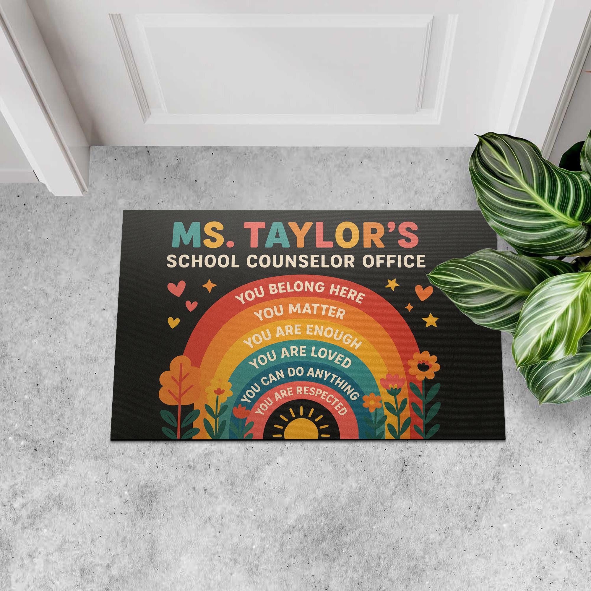 School Counselor Office Doormat, Rainbow Welcome Mat,  Personalized Rug, Mental Health Decor, Motivational Floor Mat