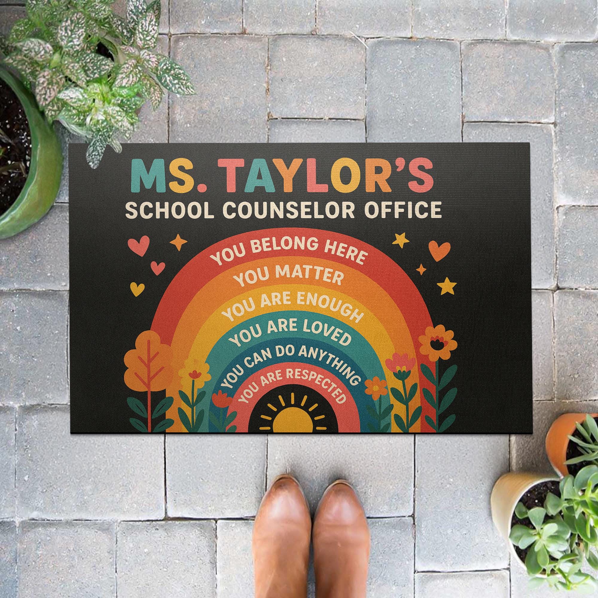 School Counselor Office Doormat, Rainbow Welcome Mat,  Personalized Rug, Mental Health Decor, Motivational Floor Mat