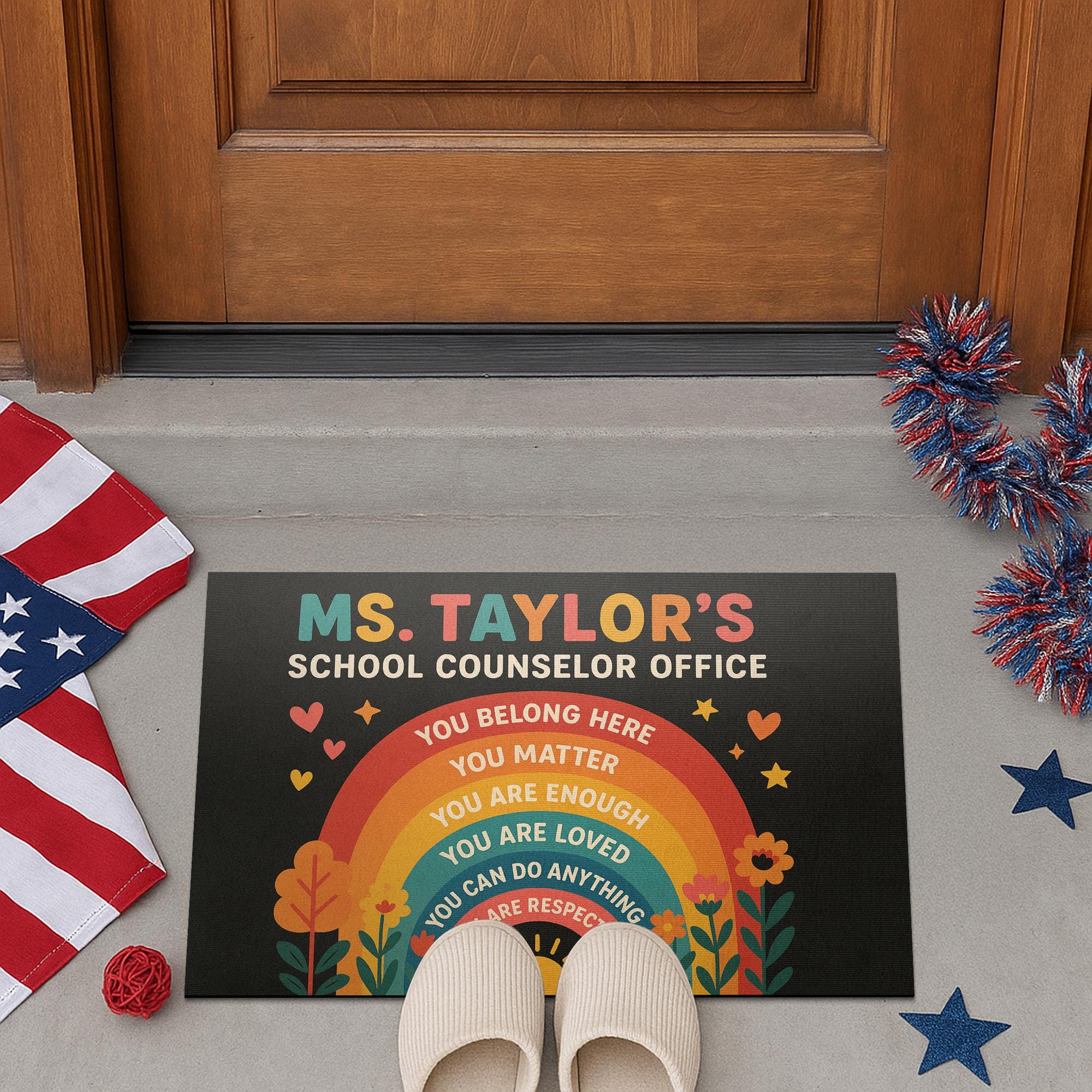 School Counselor Office Doormat, Rainbow Welcome Mat,  Personalized Rug, Mental Health Decor, Motivational Floor Mat