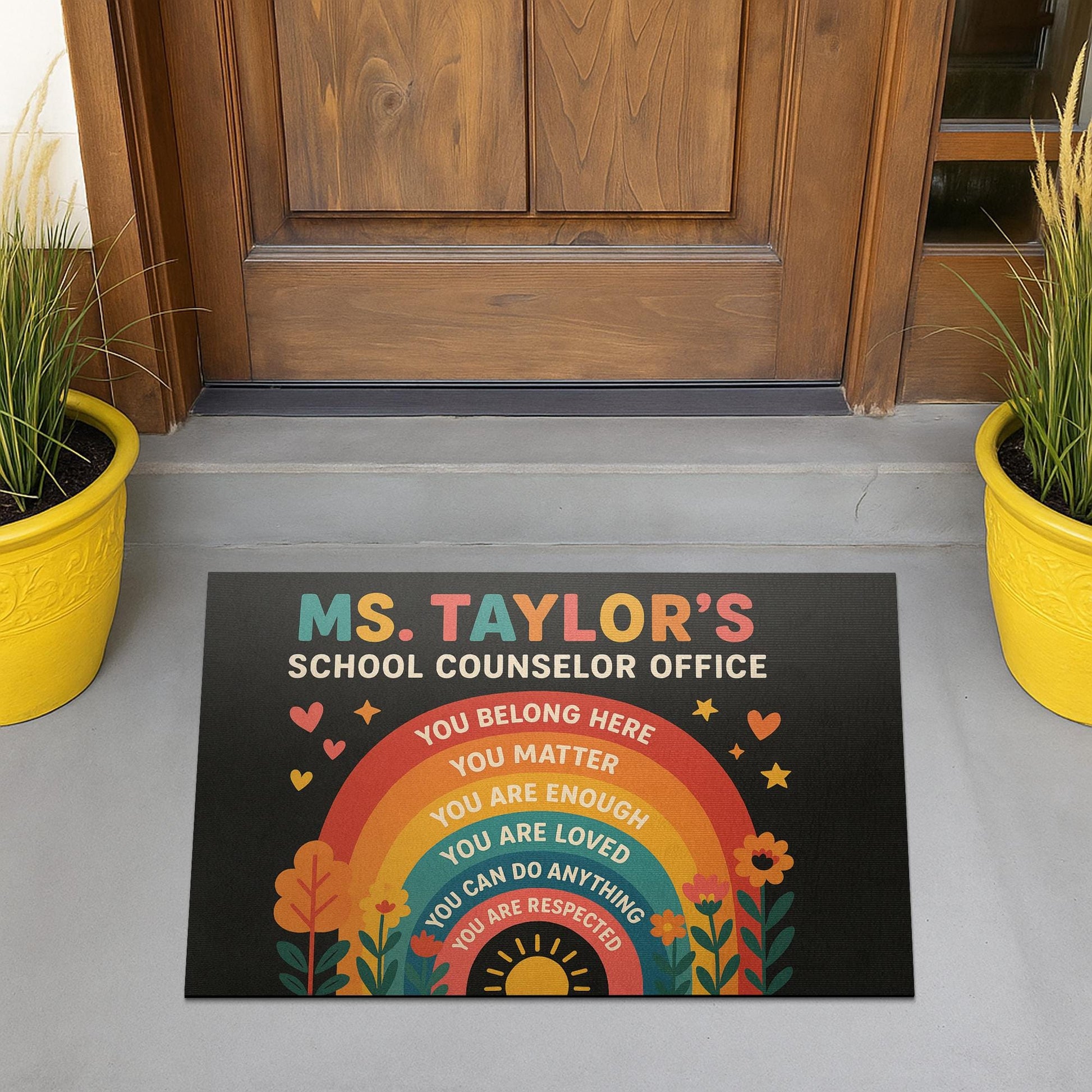 School Counselor Office Doormat, Rainbow Welcome Mat,  Personalized Rug, Mental Health Decor, Motivational Floor Mat