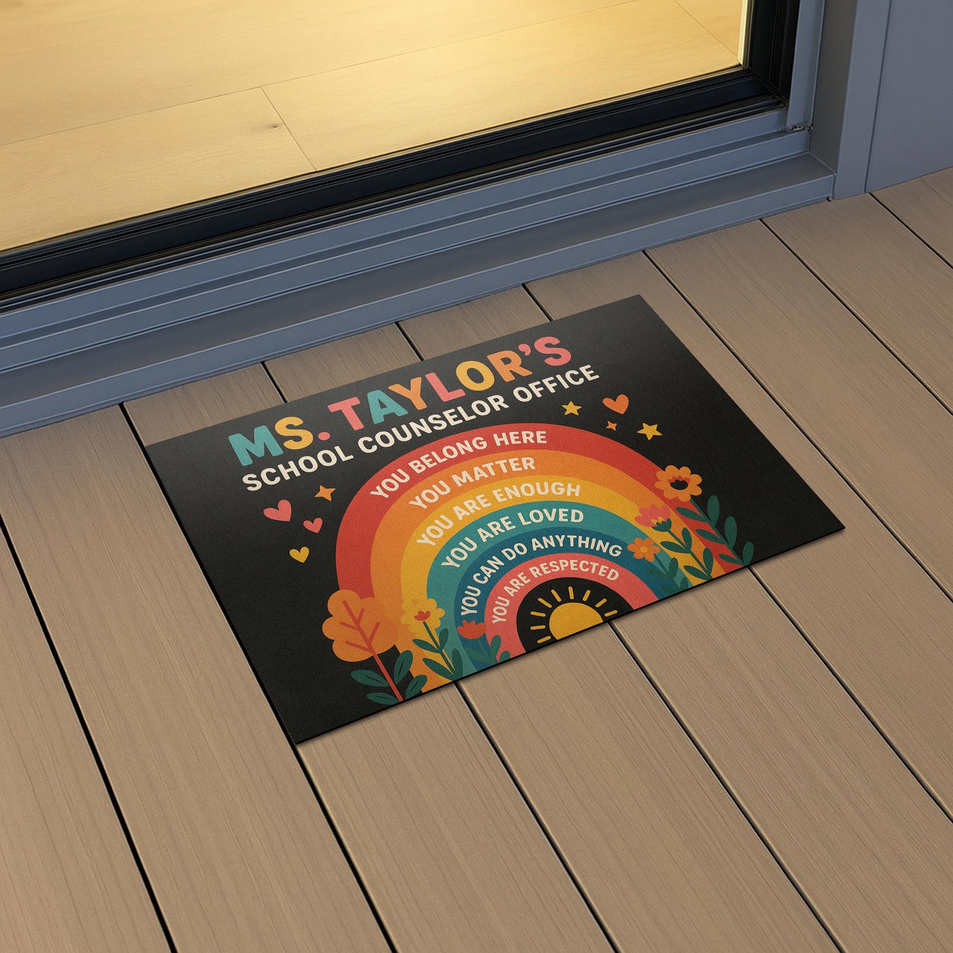 School Counselor Office Doormat, Rainbow Welcome Mat,  Personalized Rug, Mental Health Decor, Motivational Floor Mat
