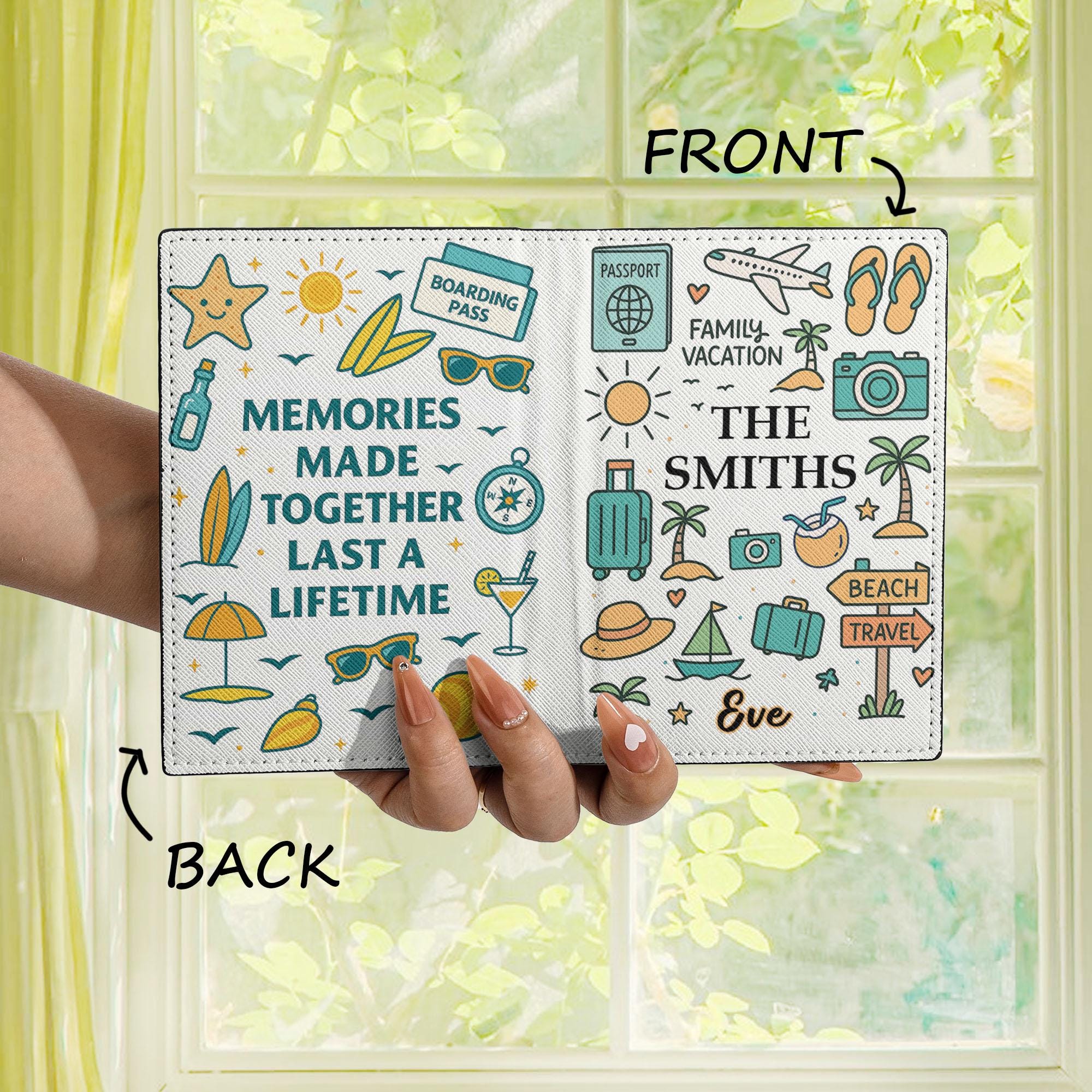 Custom Family Passport Wallet & Tag Set, Personalized Travel Gift with Name, Vacation Leather Cover, Globe Acrylic Luggage Tag, Travel Gifts