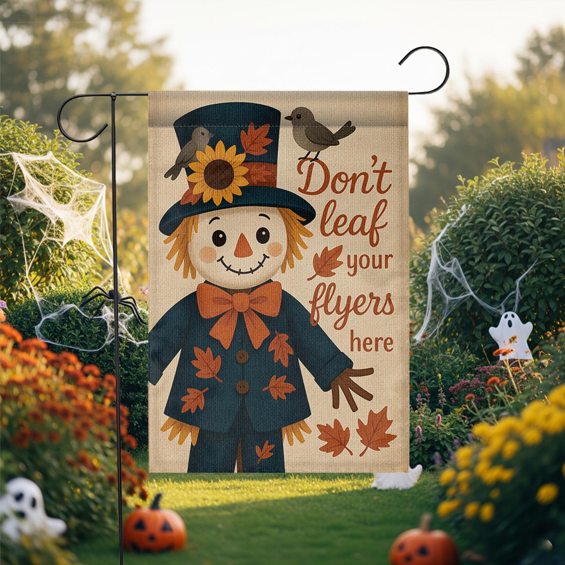 No Soliciting Garden Flag, Funny Fall Yard Decor, Scarecrow Outdoor Sign, Don't Leaf Flyers Here Flag, Cute Autumn Porch Decoration