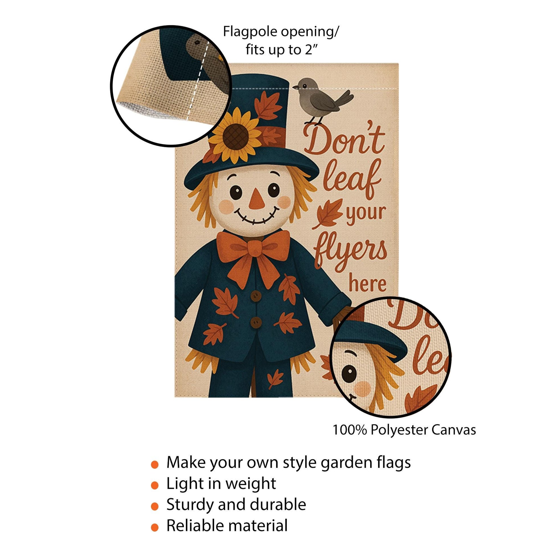 No Soliciting Garden Flag, Funny Fall Yard Decor, Scarecrow Outdoor Sign, Don't Leaf Flyers Here Flag, Cute Autumn Porch Decoration