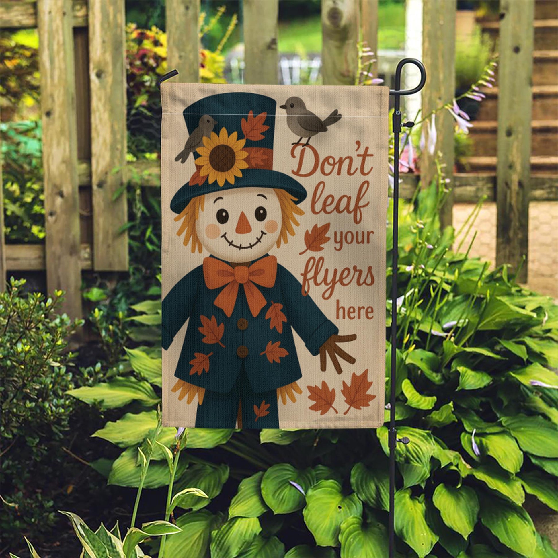 No Soliciting Garden Flag, Funny Fall Yard Decor, Scarecrow Outdoor Sign, Don't Leaf Flyers Here Flag, Cute Autumn Porch Decoration