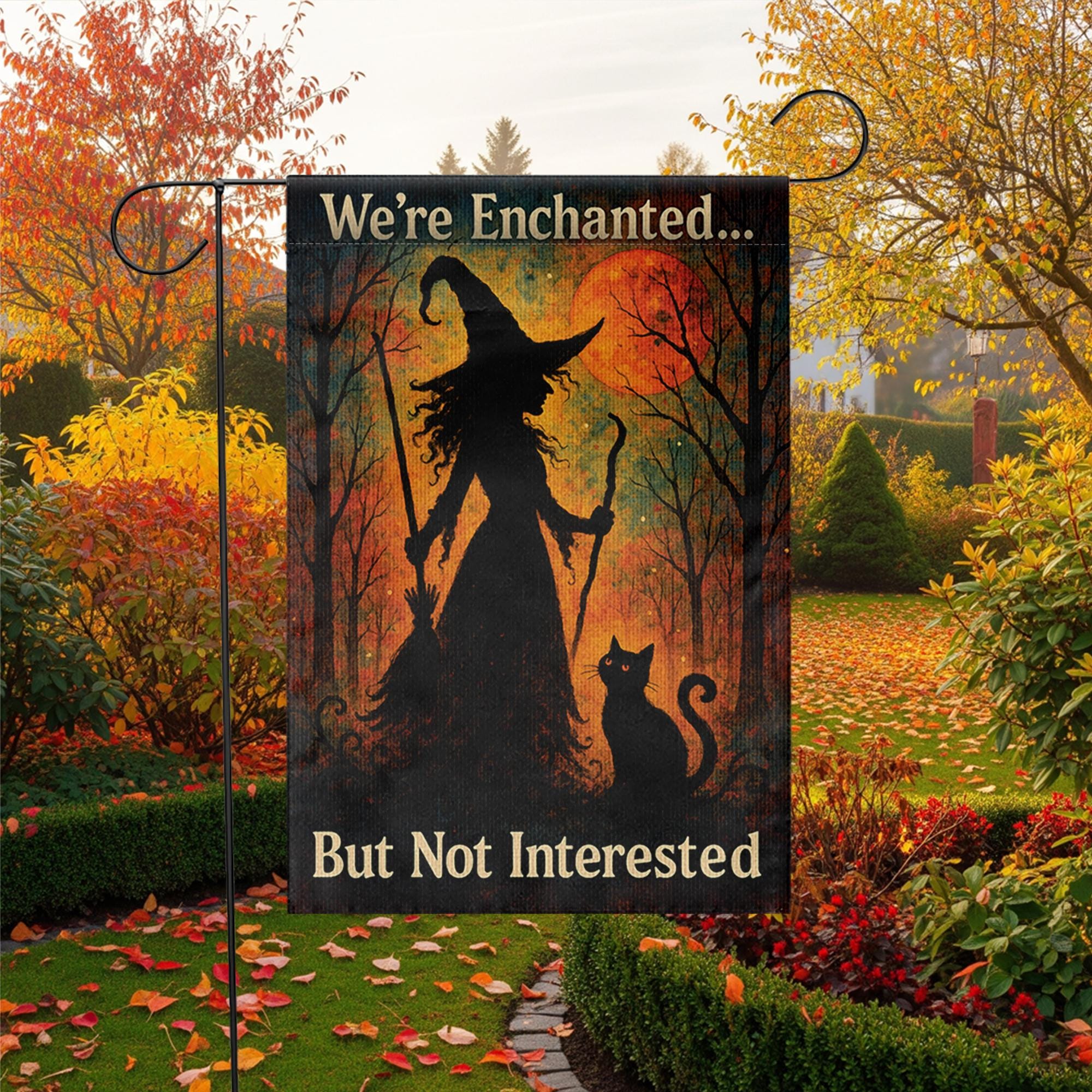 Halloween No Soliciting Flag, Witch Garden Flag, Enchanted But Not Interested Sign, Funny Fall Yard Decor, Spooky Porch Decoration