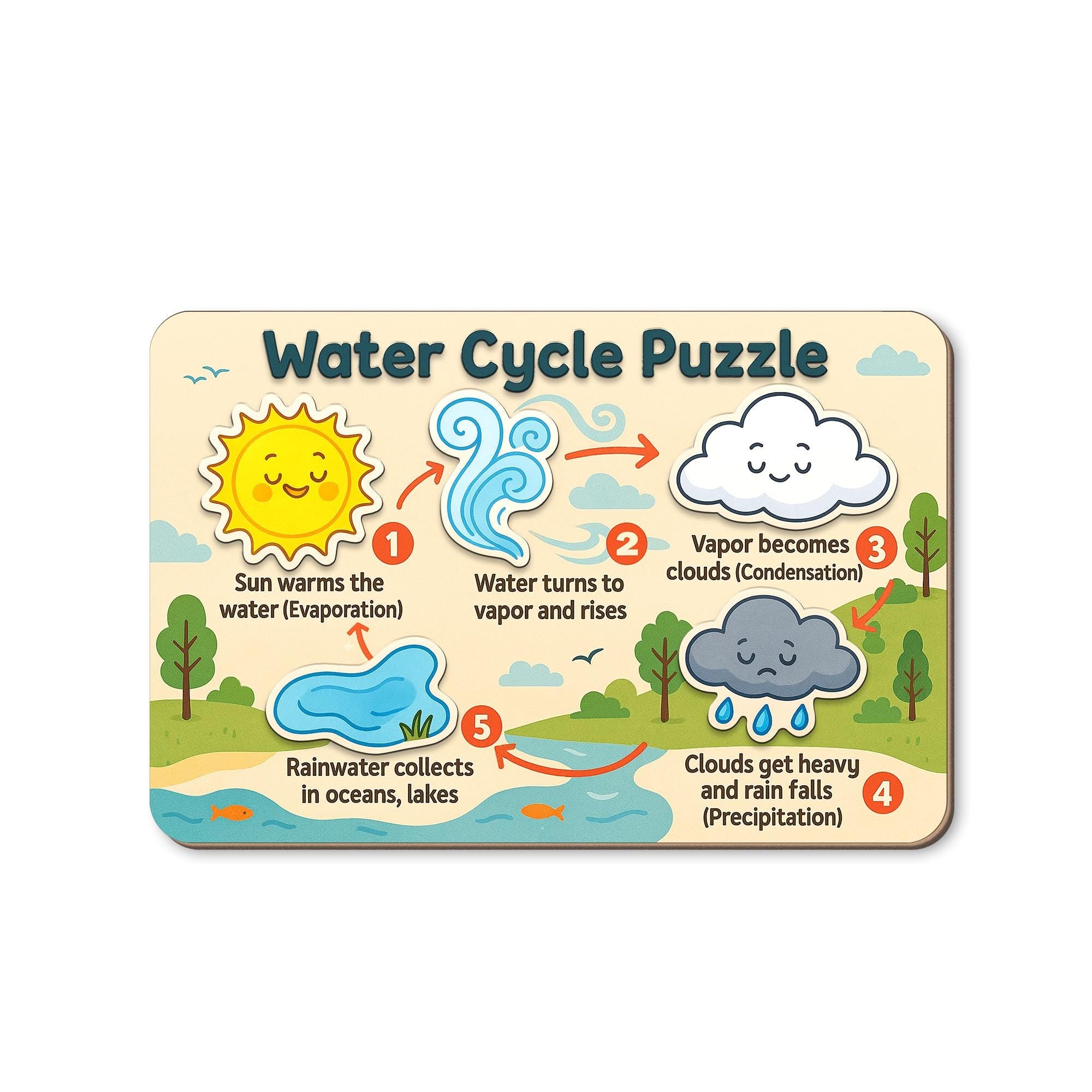 Water Cycle Wooden Puzzle for Kids – Montessori Learning Toy – Weather Science Educational Gift for Toddlers & Preschoolers