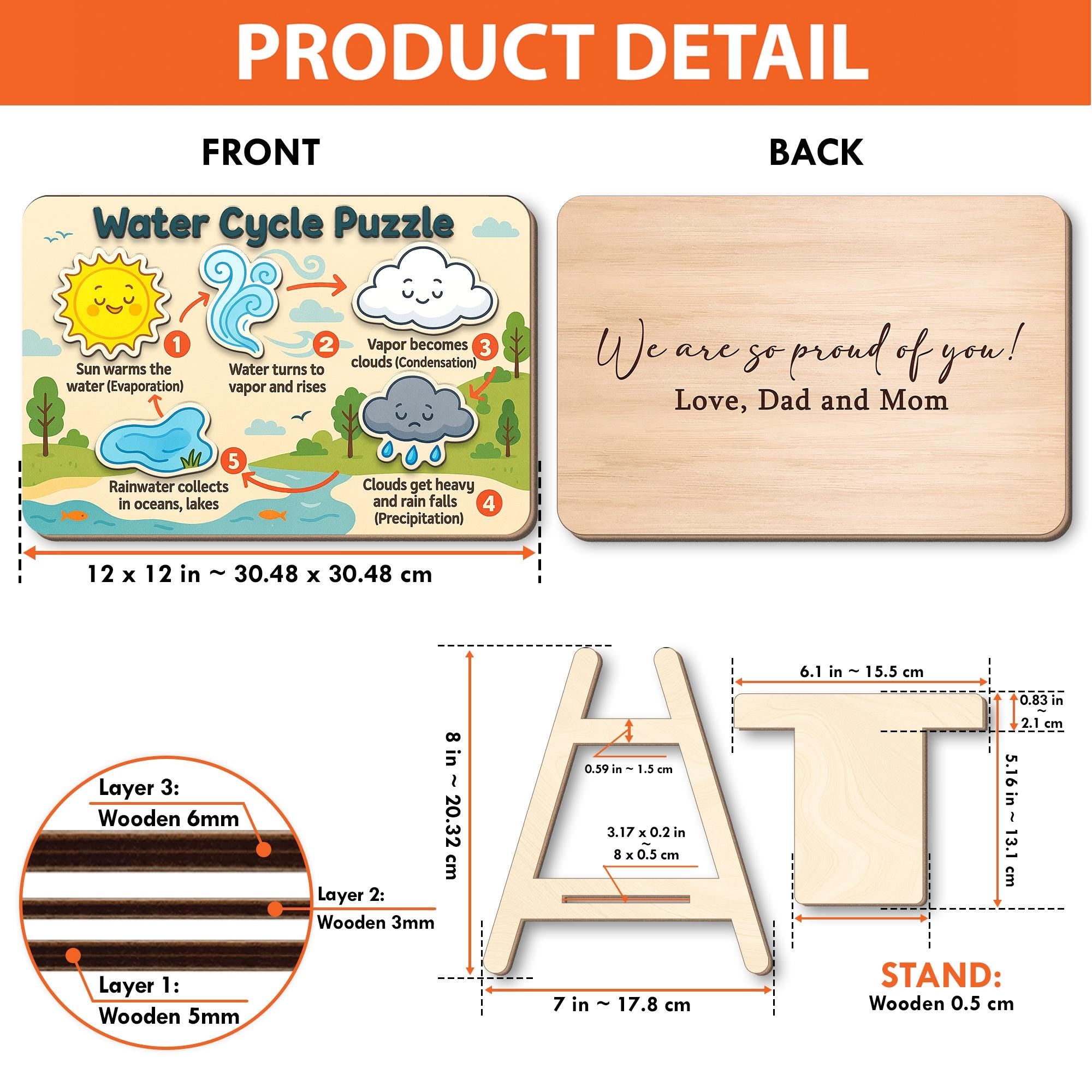 Water Cycle Wooden Puzzle for Kids – Montessori Learning Toy – Weather Science Educational Gift for Toddlers & Preschoolers