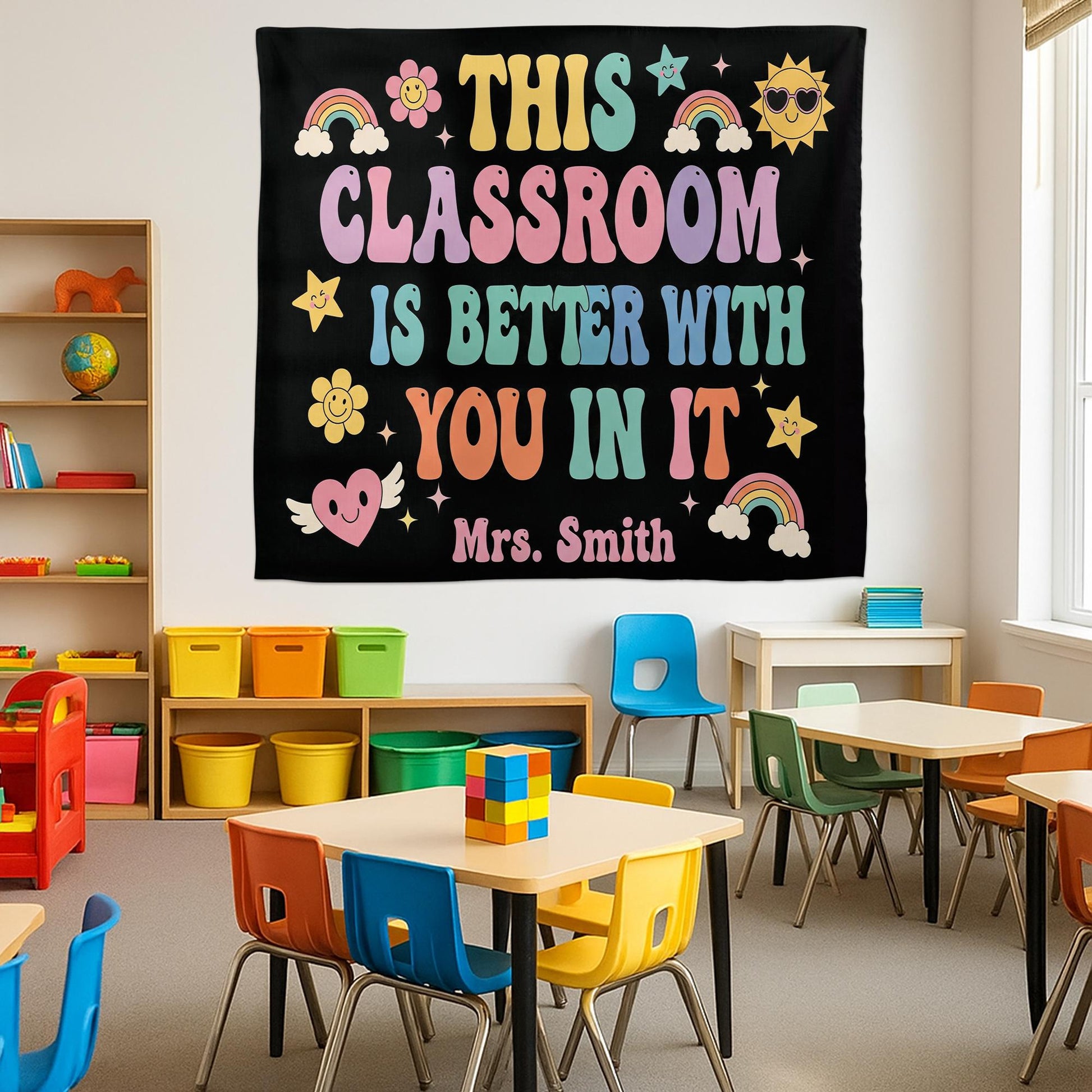 This Classroom Is Better With You Tapestry, Teacher Wall Decor, Back to School Classroom Sign, Teacher Name Personalized Banner