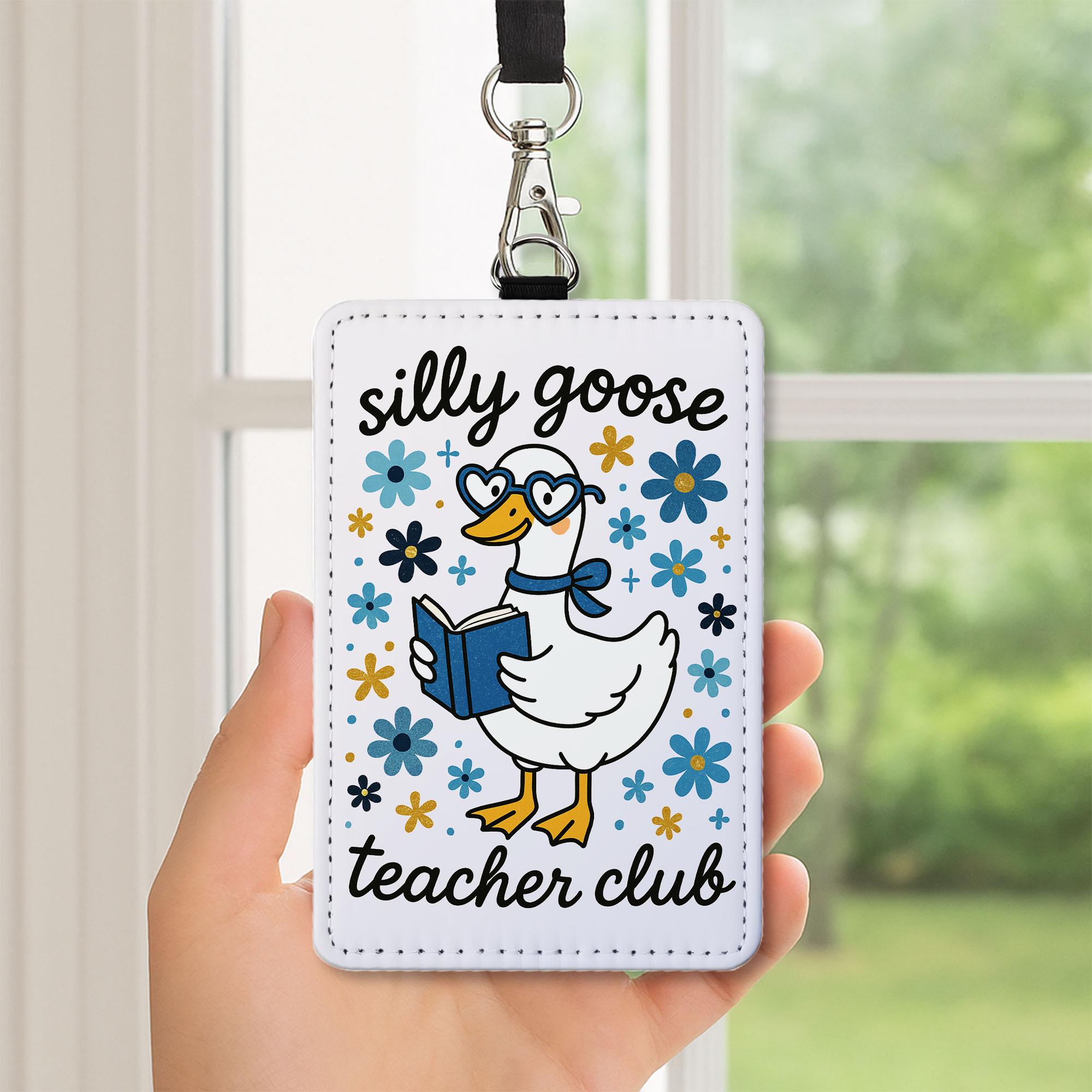 Silly Goose Teacher Club Badge Holder, Funny Teacher ID Lanyard, Cute Educator Gift, Floral Duck School Badge Reel Accessory