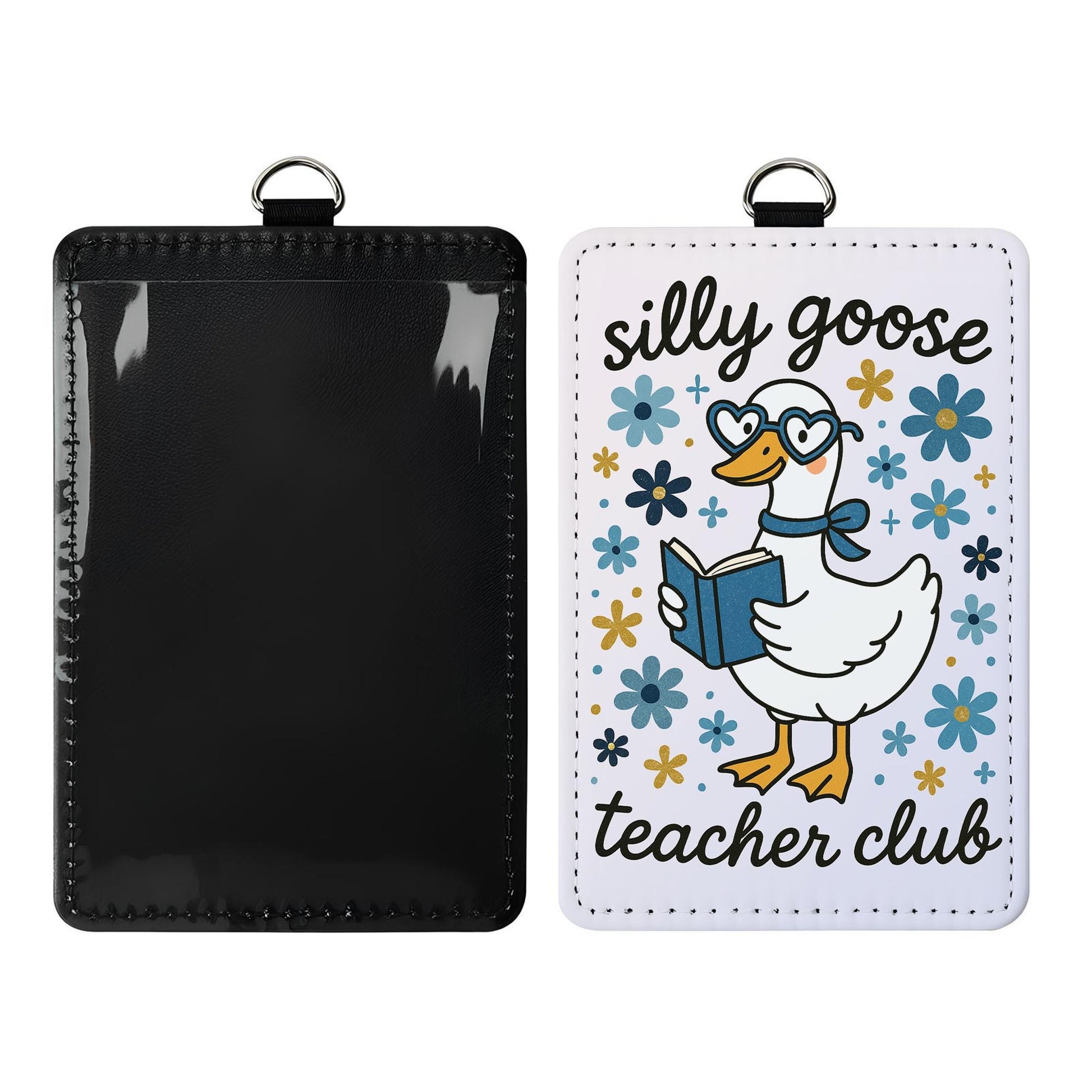 Silly Goose Teacher Club Badge Holder, Funny Teacher ID Lanyard, Cute Educator Gift, Floral Duck School Badge Reel Accessory