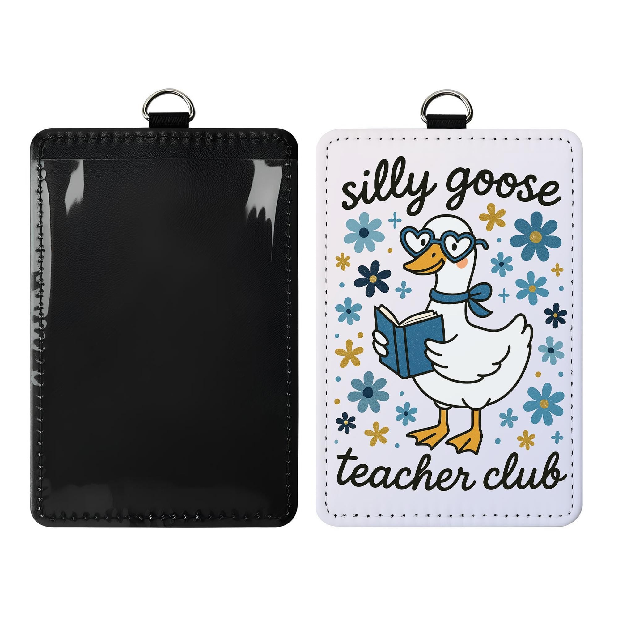 Silly Goose Teacher Club Badge Holder, Funny Teacher ID Lanyard, Cute Educator Gift, Floral Duck School Badge Reel Accessory