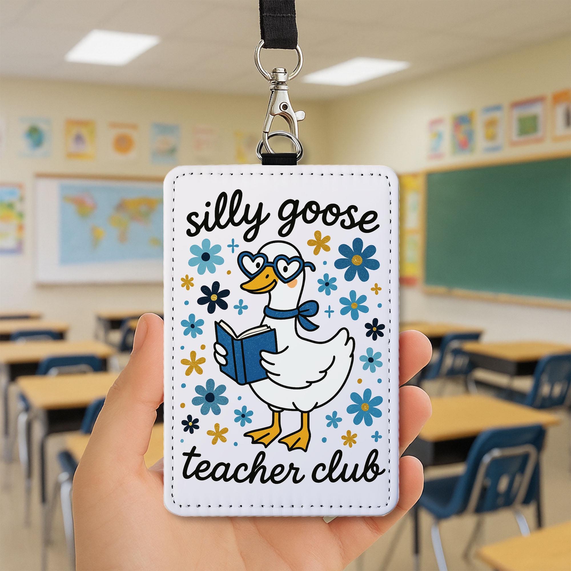 Silly Goose Teacher Club Badge Holder, Funny Teacher ID Lanyard, Cute Educator Gift, Floral Duck School Badge Reel Accessory